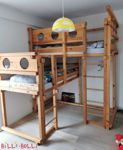 Letto a soppalco doppio/letto a castello doppio in legno di pino per 2 bambini da 4 anni e 6 anni (Letti a castello due-di-sopra)
