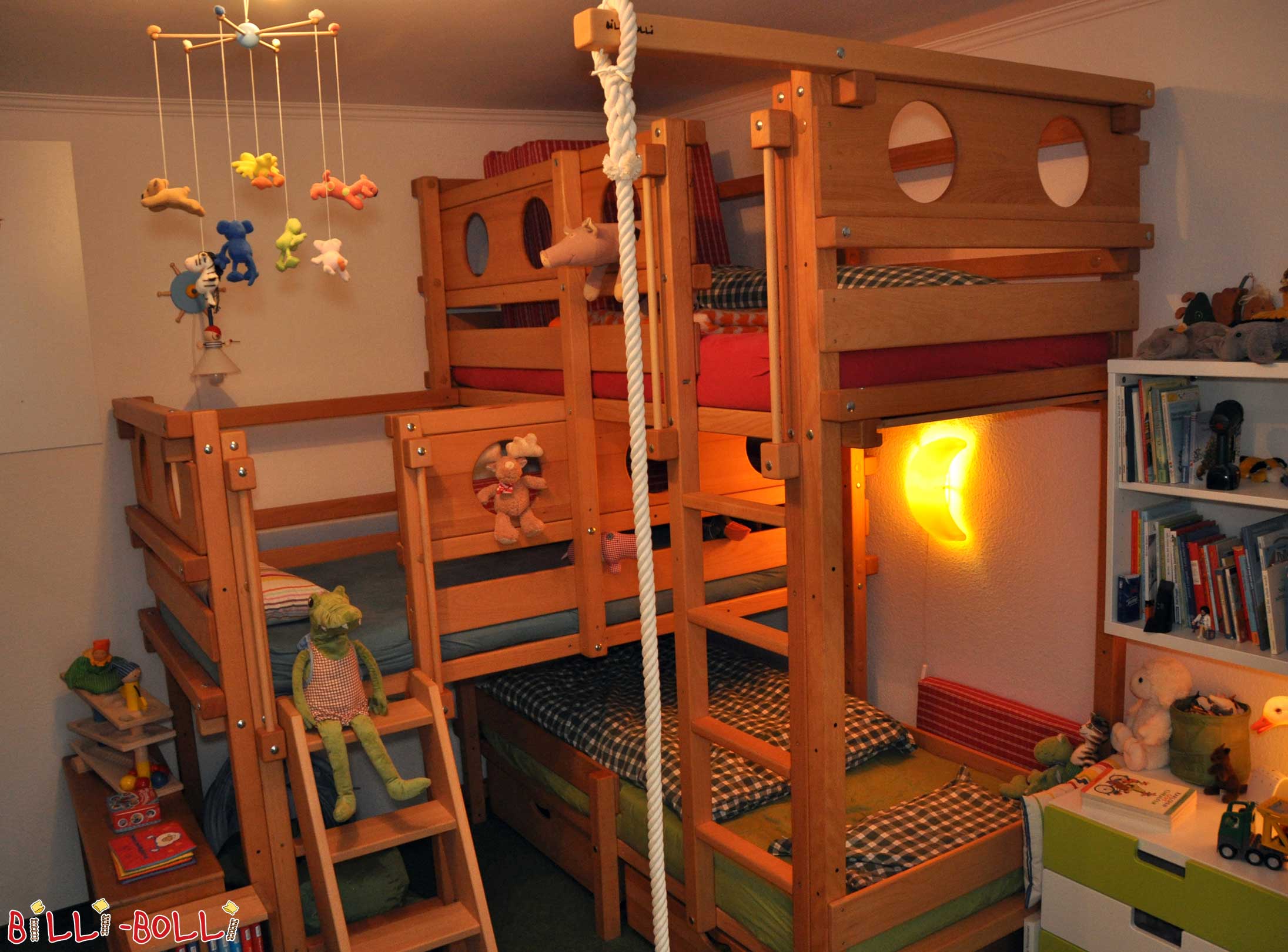 three bunk beds in one room