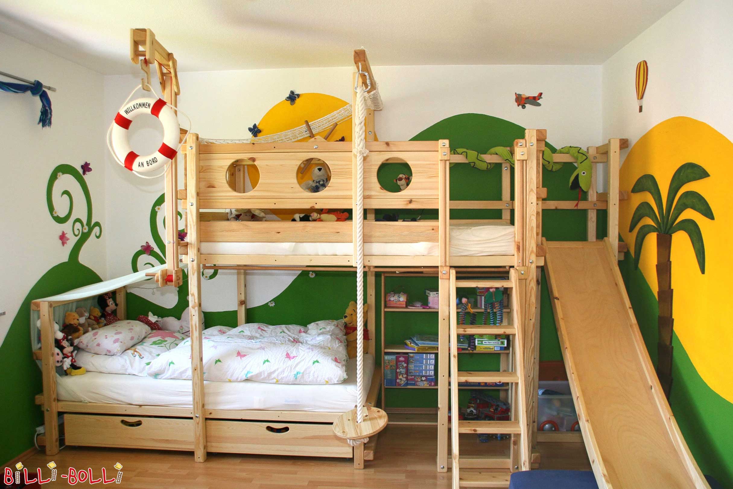 staggered bunk beds with storage