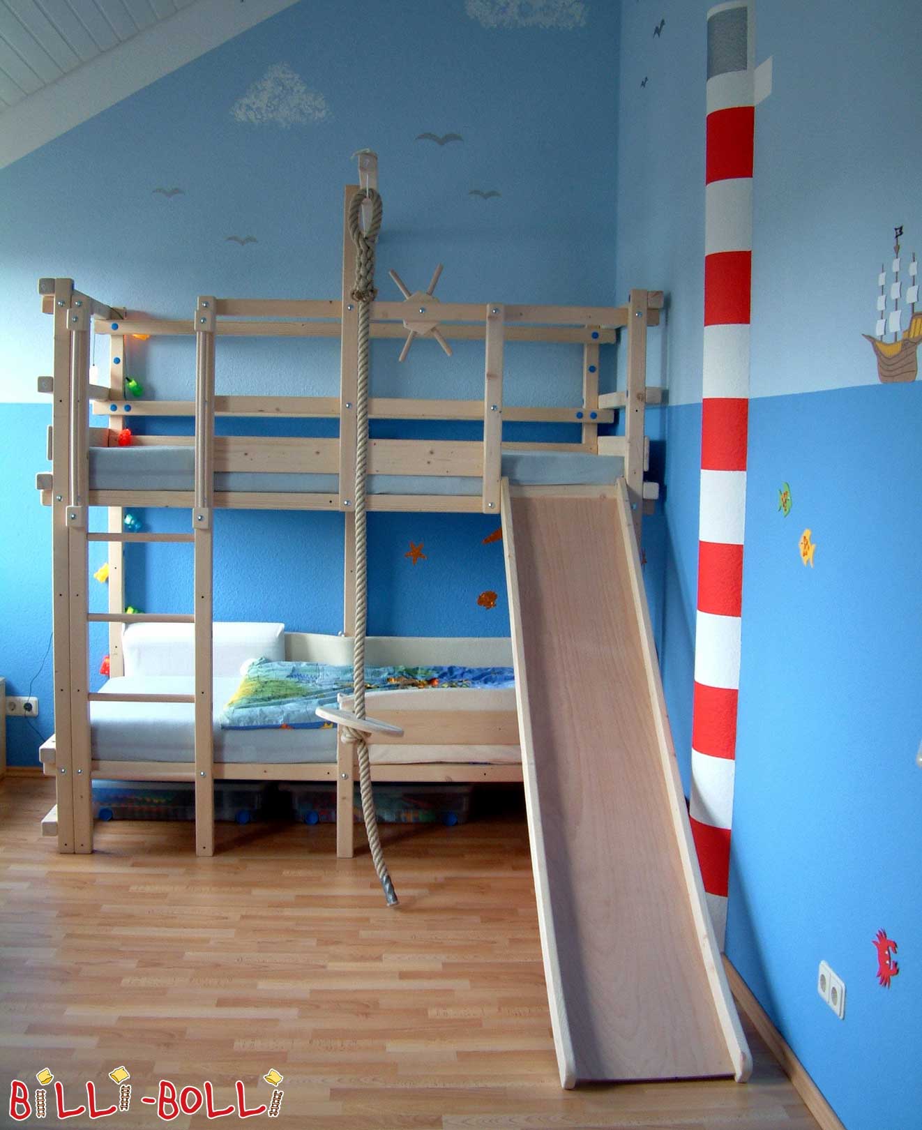 bunk beds with a slide attached