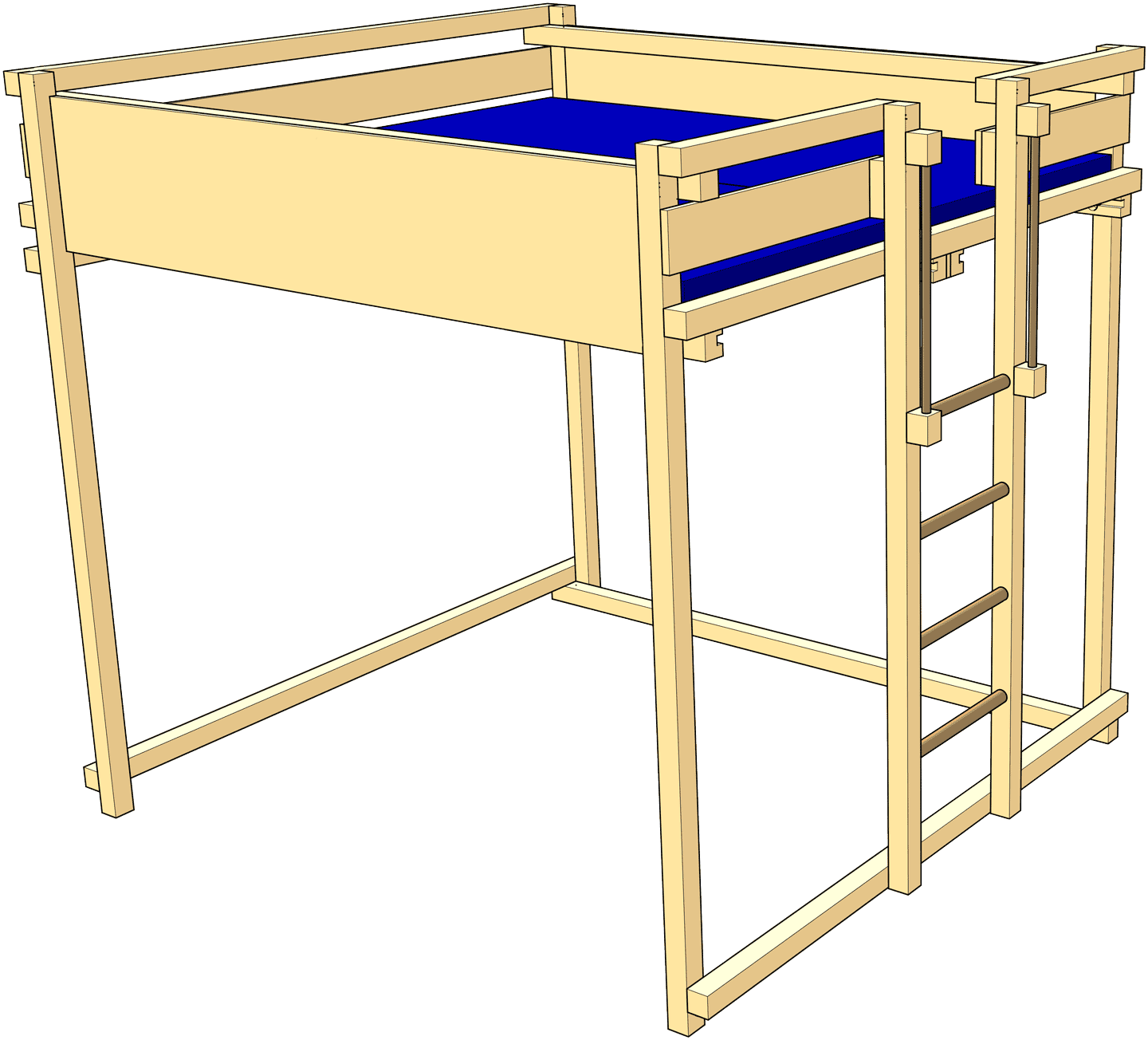 Double loft bed: loft bed with extra-wide sleeping level