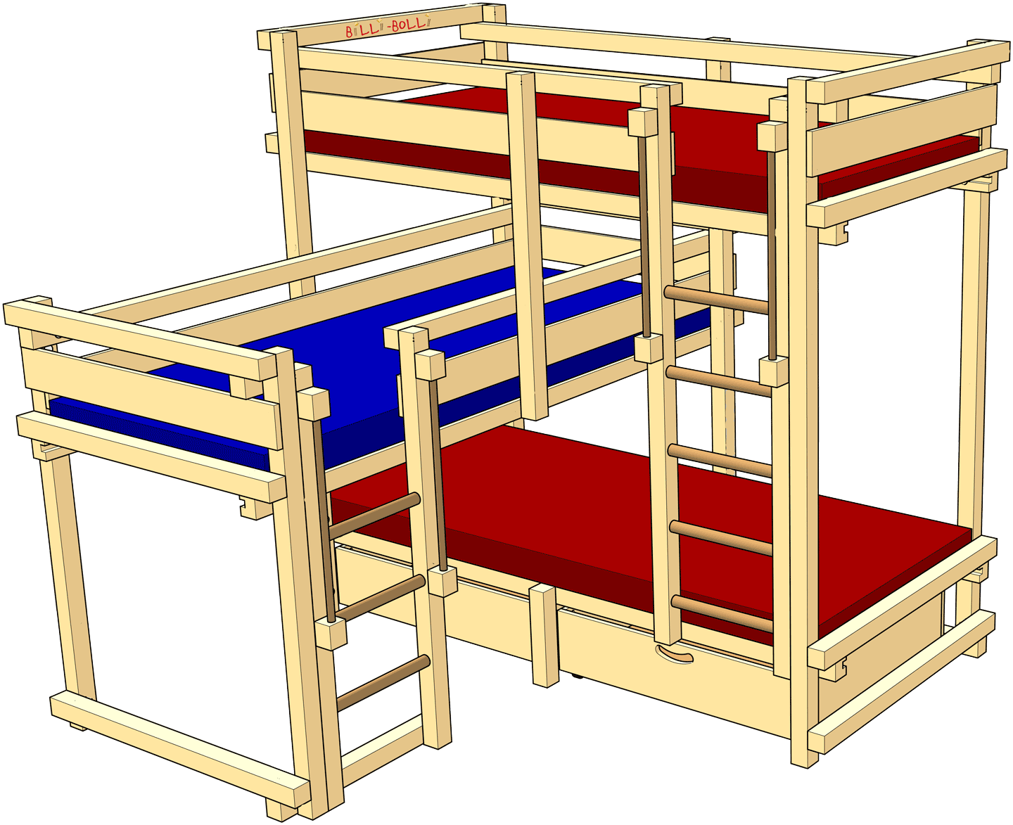 Letto a castello per tre Modello 1A