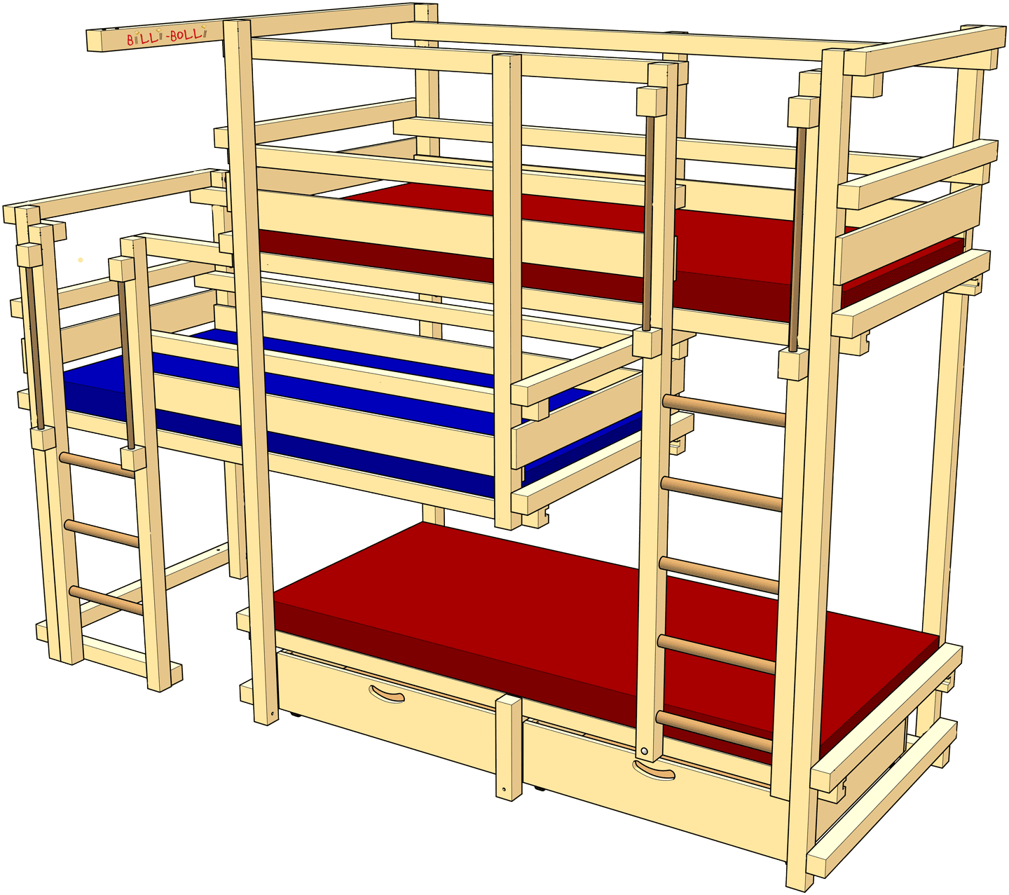 Tempat tidur susun tiga tingkat Tipe 2B