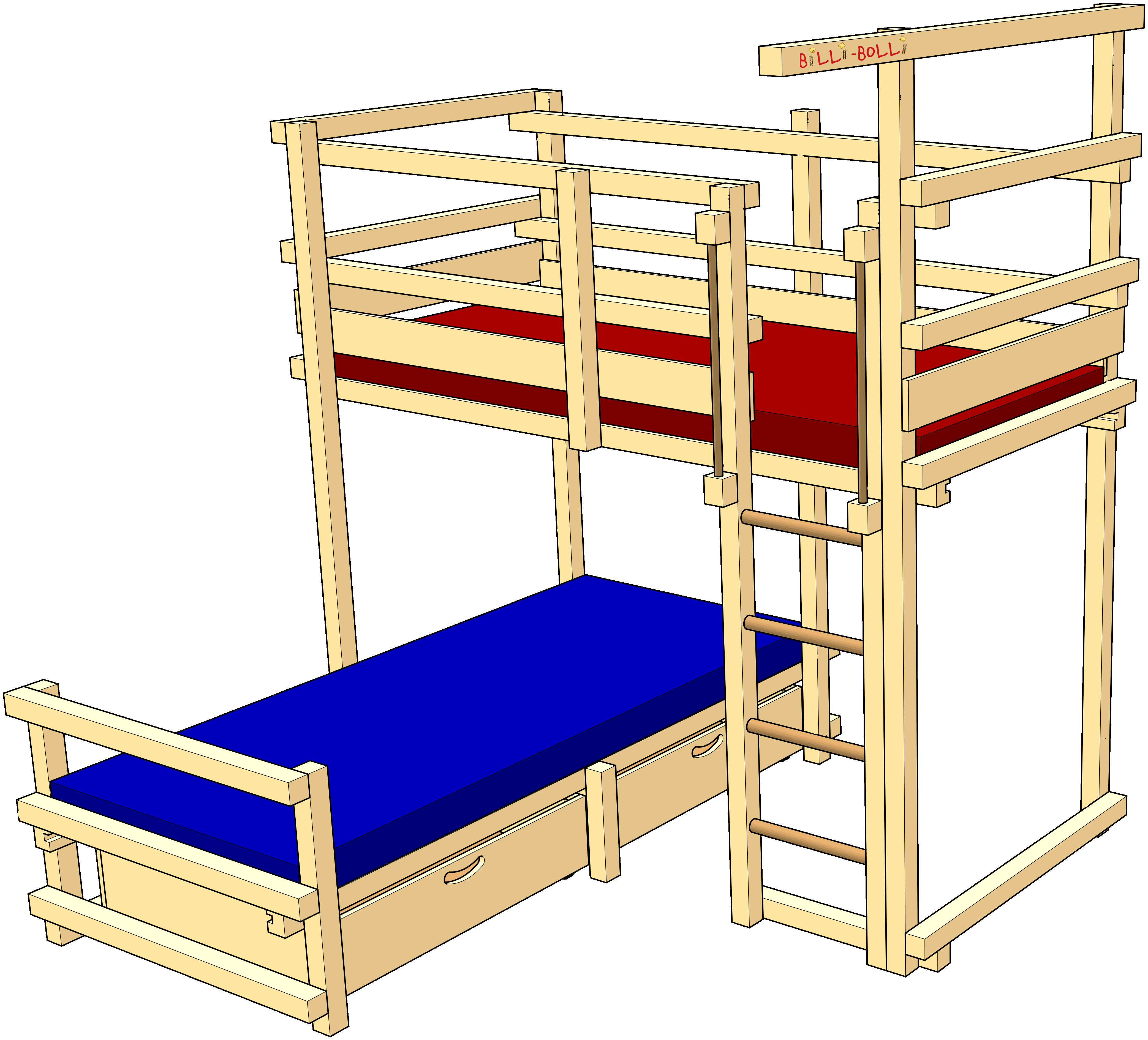 Variante do beliche-cama-sobre-canto com vigas oscilantes do lado de fora