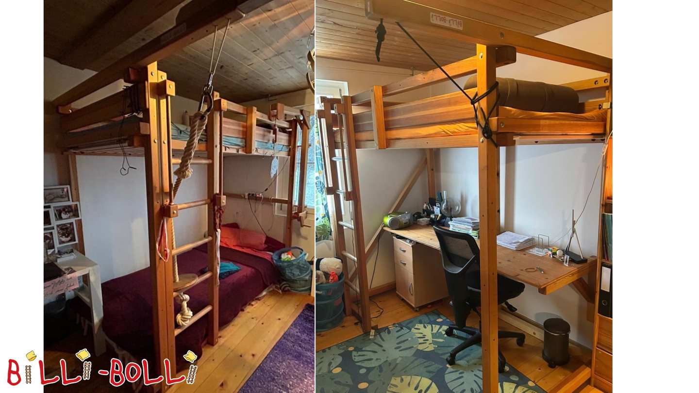 Çocukla birlikte büyüyen 2 ranza, cilalı çam, St. Gallen'de yağlanmış (Kategori: Çocukla birlikte büyüyen yüksek yatak kullanılmış)