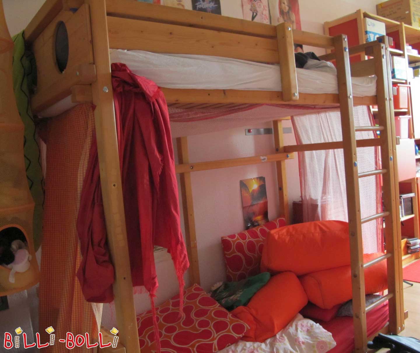 2x Loftbett dat mat Iech wächst, 90 x 200 cm, geölt-wachseg Fiicht (Kategorie: Loft Bett néideg)