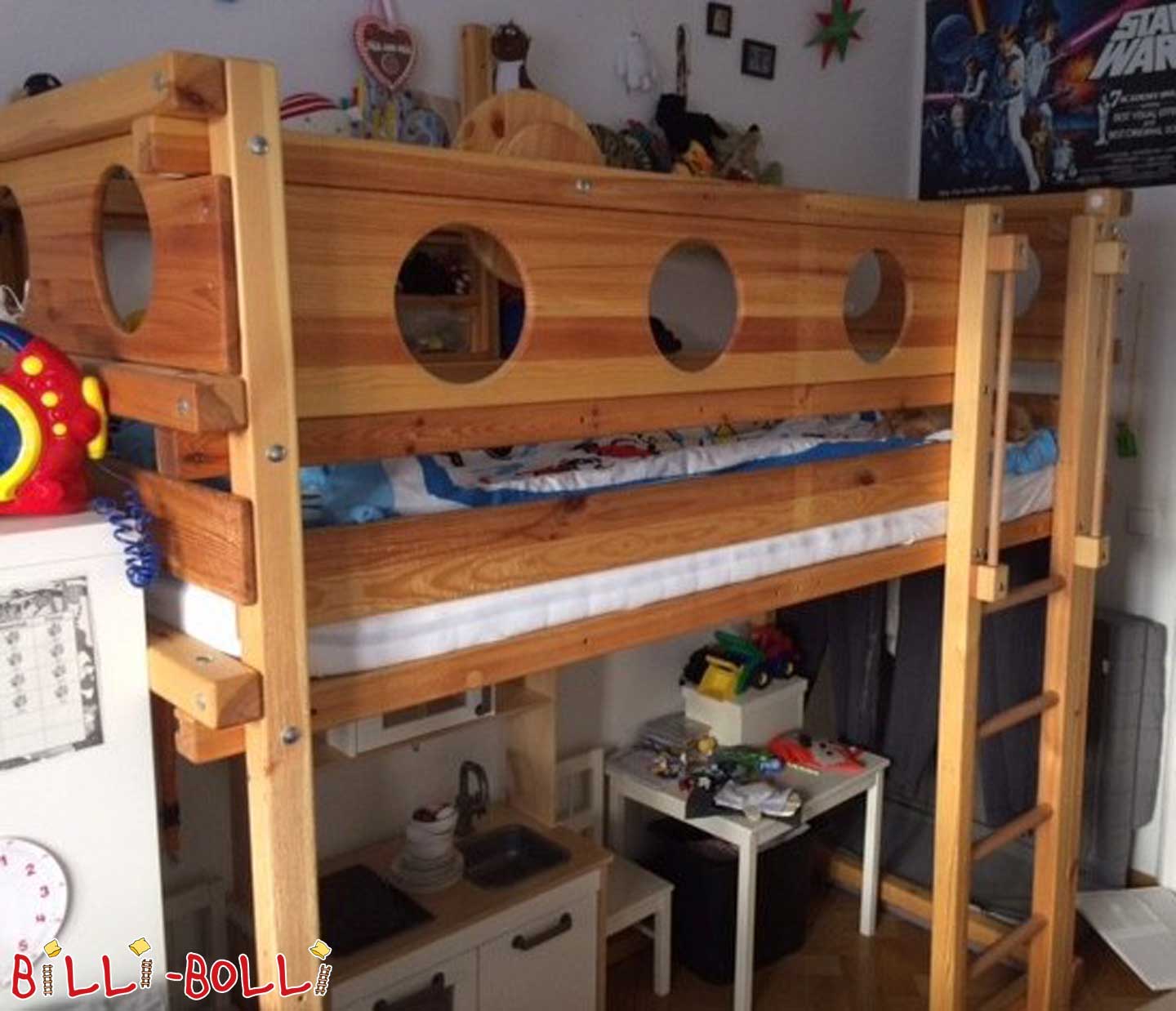 2x Loftbett dat mat Iech wächst, 90 x 200 cm, geölt-waxed Pinien (Kategorie: Loft Bett néideg)