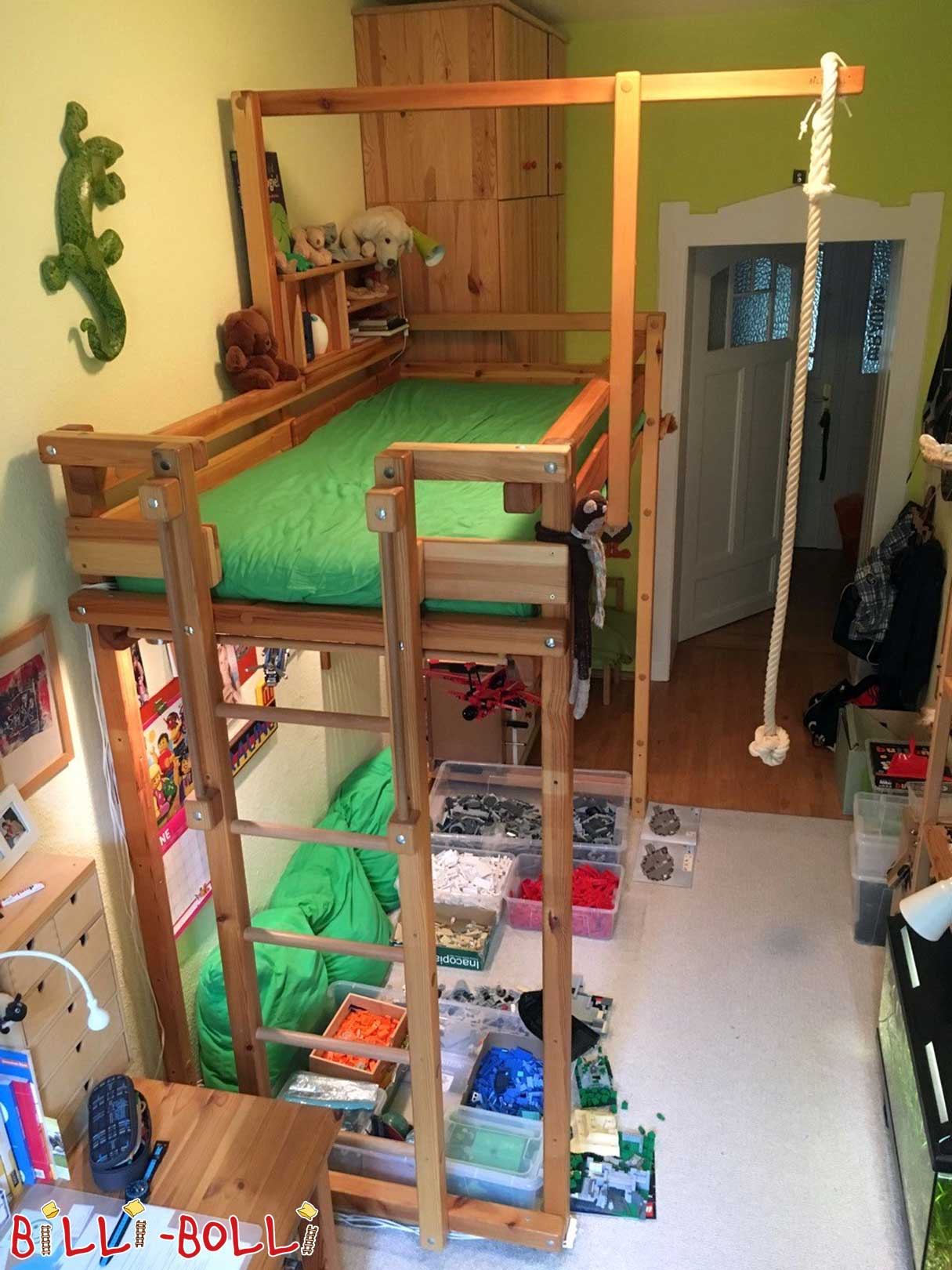 Tempat tidur loteng 2x yang tumbuh bersama anak, 90 x 200 cm, kayu pinus yang diberi minyak lilin (Kategori: Tempat tidur loteng digunakan)