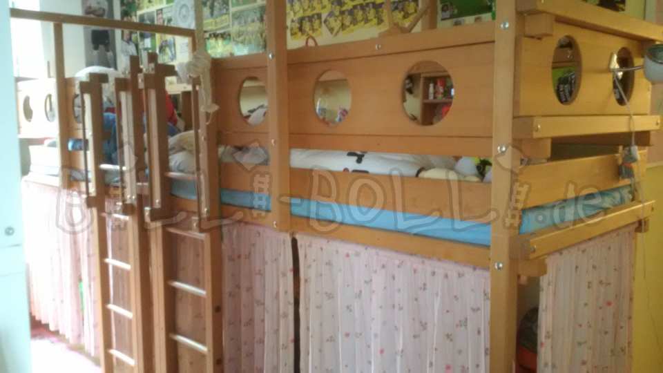 2x loft beds that grow with the child, 90 x 200 cm, oiled-waxed beech (Category: second hand loft bed)