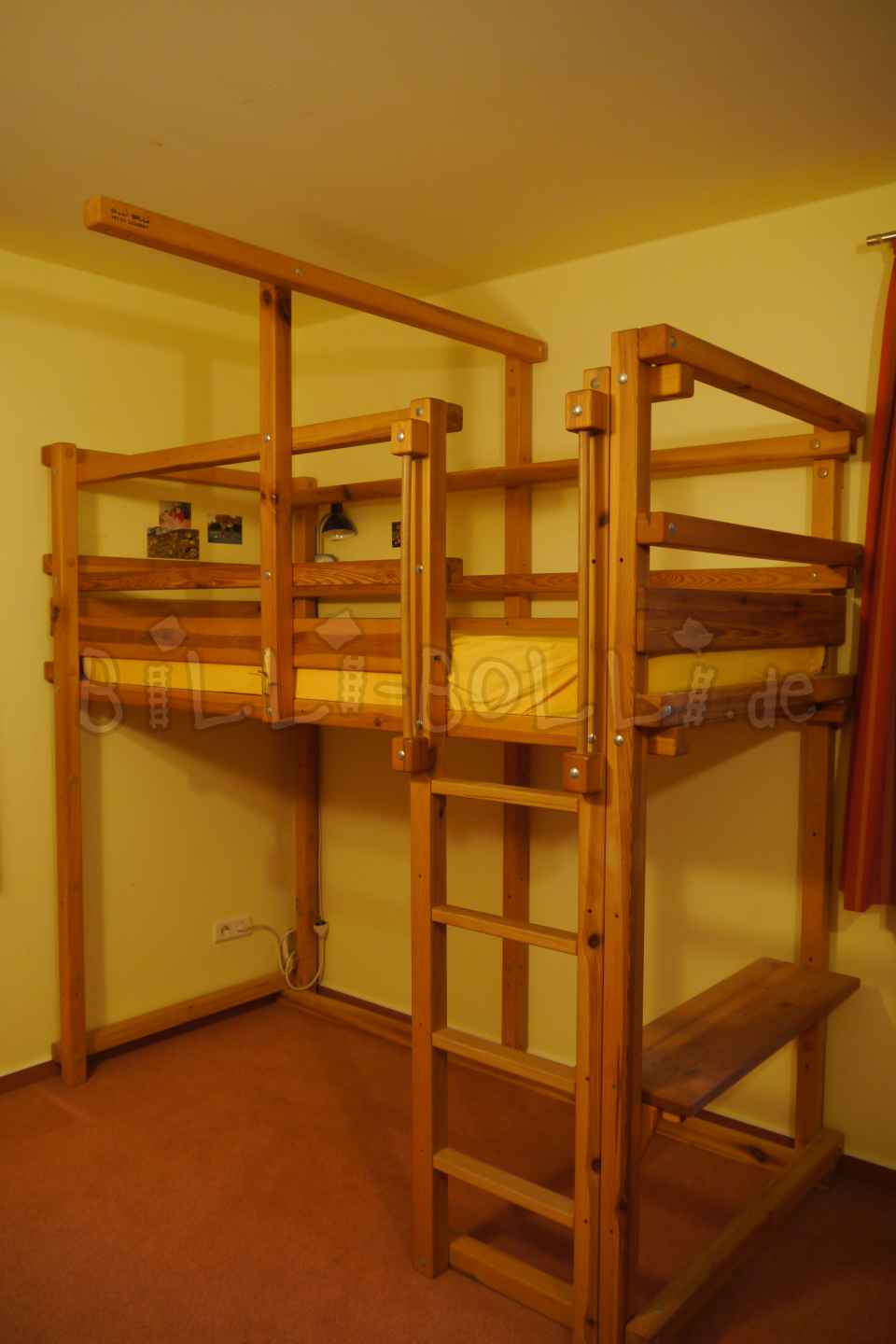 2x Growing loft bed, 90 x 200 cm, honey-colored oiled pine (Category: second hand loft bed)