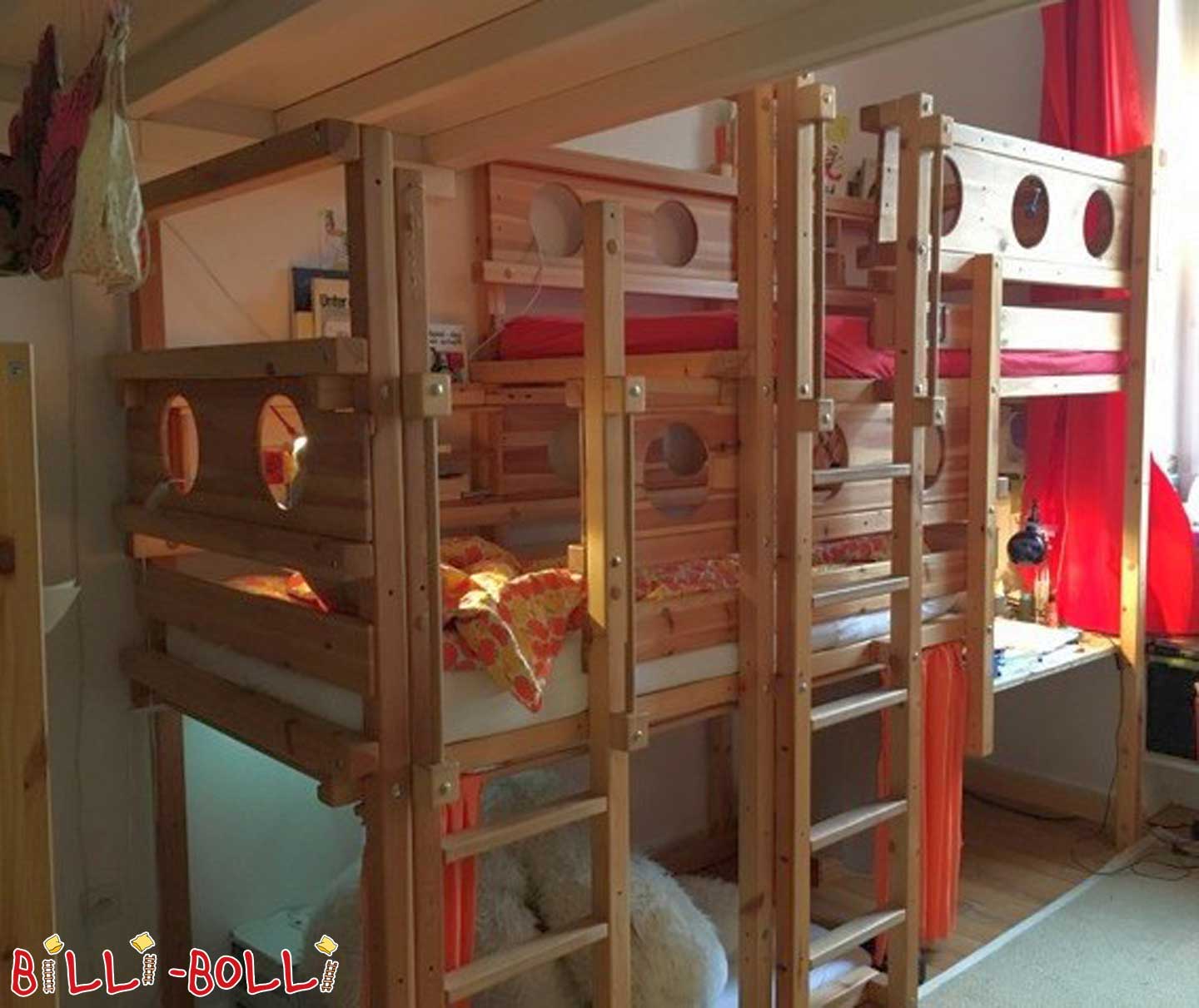 Both top bed, 90 x 190 cm, pine oiled-waxed (Category: second hand loft bed)