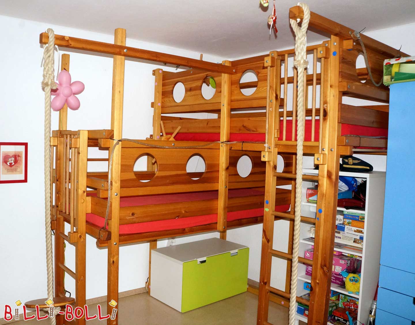 Cama de ambos os tops, 90 x 200 cm, pinho encerado com óleo (Categoria: Mobiliário infantil usado)