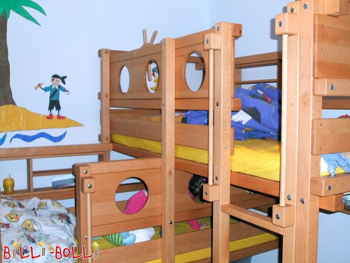Both top bed, beech untreated, oil wax treatment, ladder A (Category: second hand loft bed)