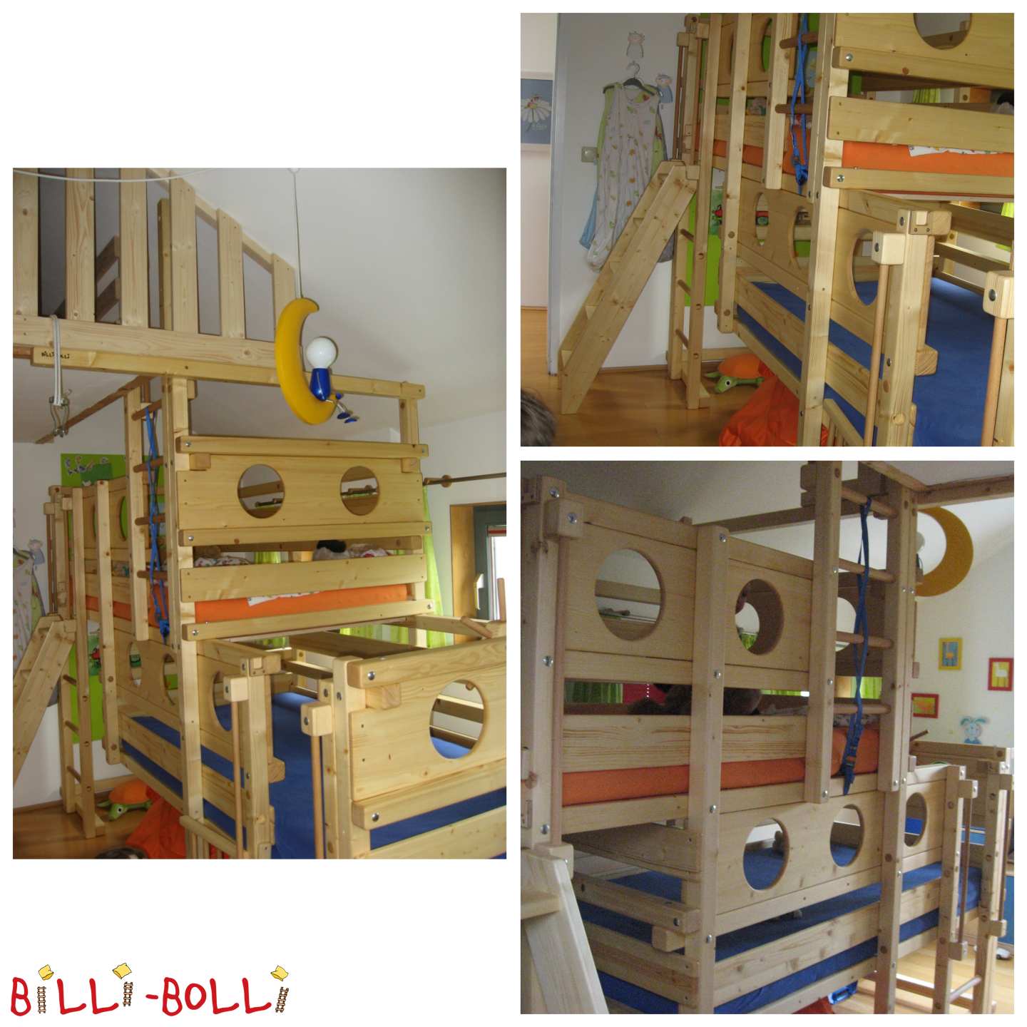 Beide-up bed met ladder voor 3e verdieping, met oliewas behandeld (Categorie: Allebij boven stapelbedden gebruikt)