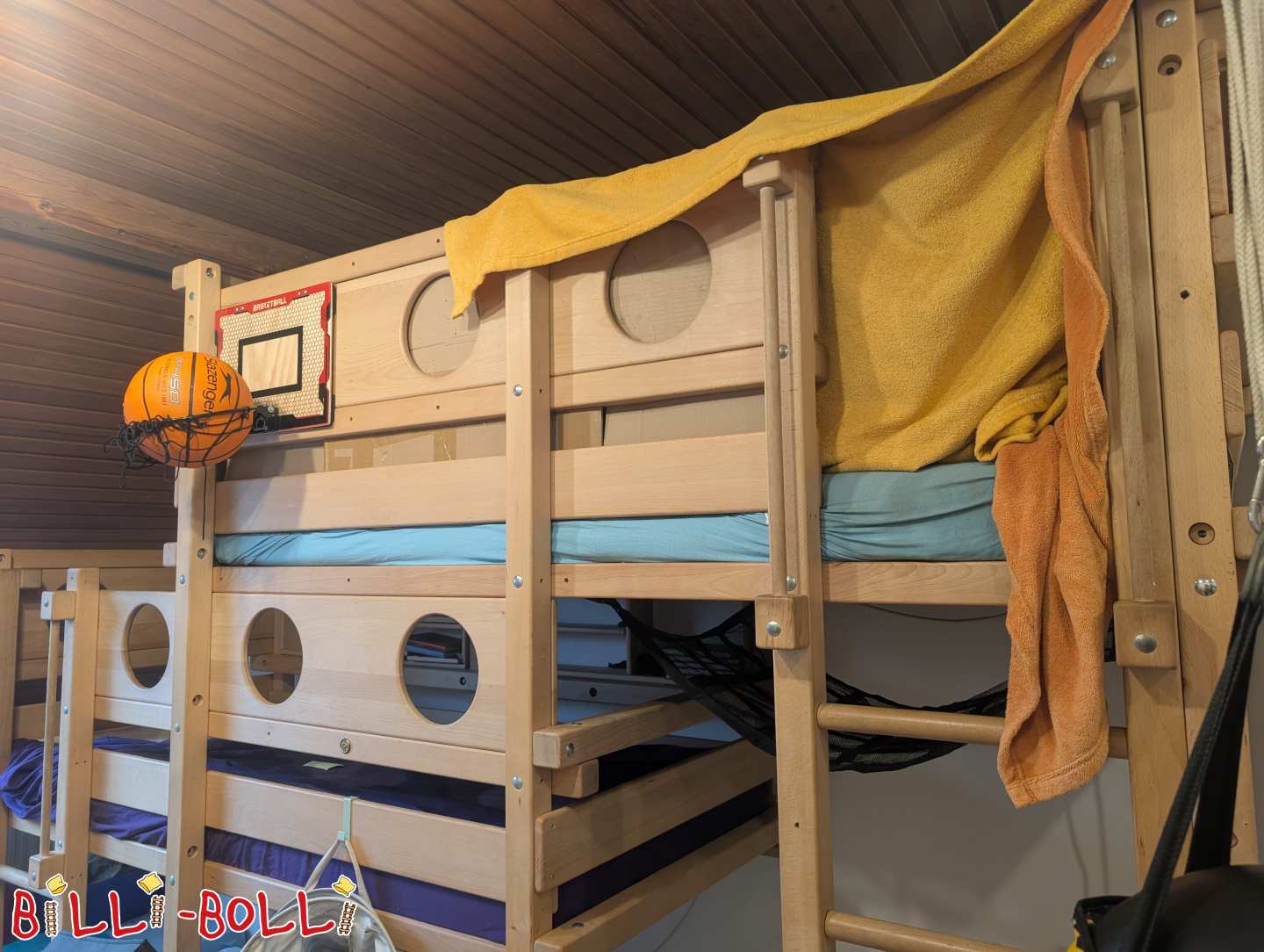 Two-top bed type 2A, 90x200 cm, untreated beech (Category: Both-Up Bunk Beds pre-owned)
