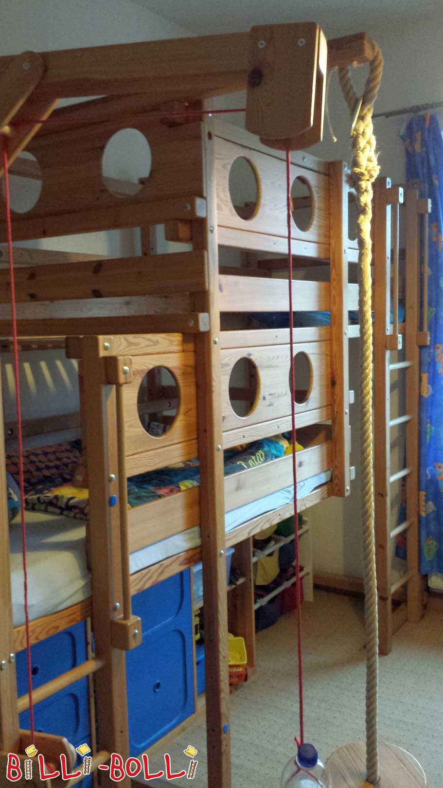 Tempat tidur dua bagian atas tipe 2B, 90 x 200 cm, kayu pinus yang tidak diolah (Kategori: Furnitur anak-anak bekas)