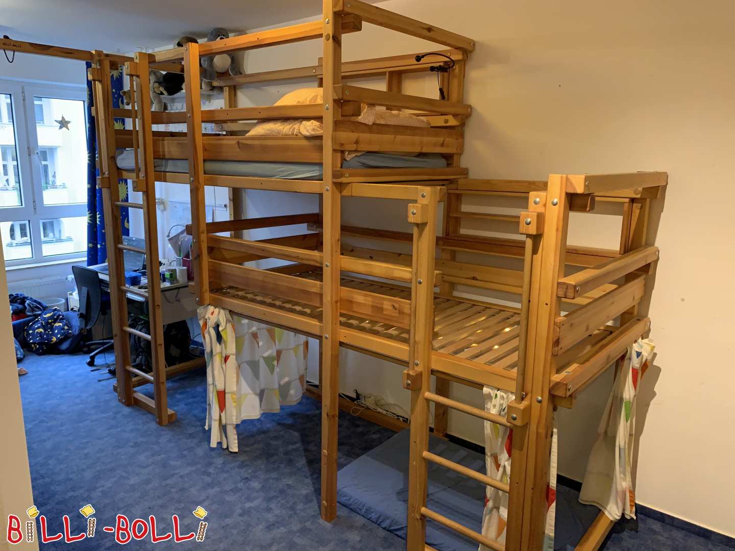 Both top bed type 2B pine oil waxed 90x200 cm in Berlin (Category: second hand kids’ furniture)