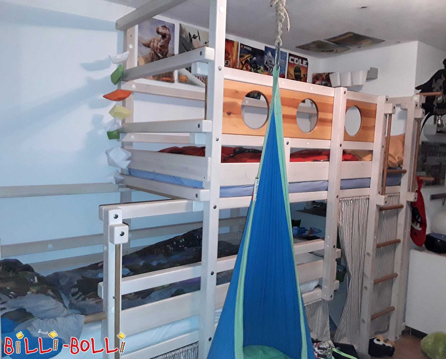 سرير بطابقين علوي مصنوع من خشب الصنوبر الأبيض المزجج بما في ذلك الفتحات (باب: سرير بطابقين مستعمل)