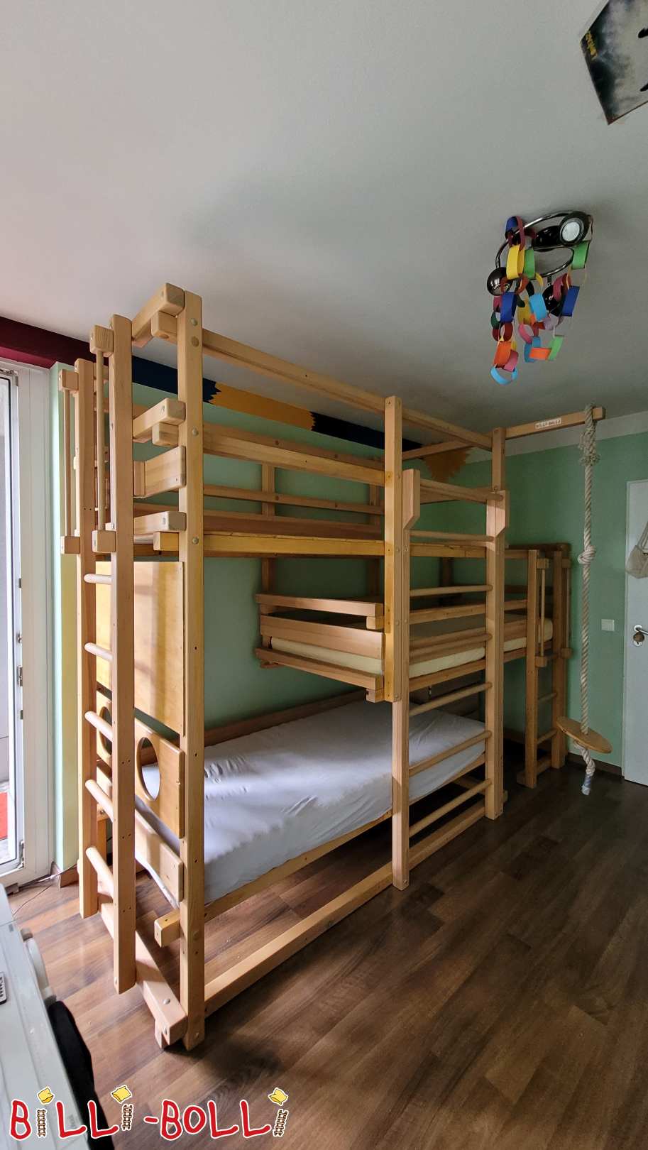 Двох'ярусне ліжко з ілюмінаторними тематичними дошками, шведською стінкою (Категорія: Обидва двоярусні ліжка б / у)