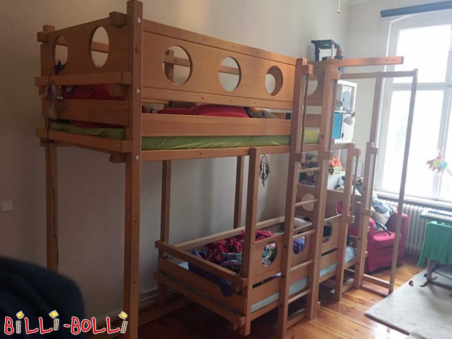 दोनों-अप-सीफ़रर का बिस्तर 1 बी, 90 x 200 सेमी, तेल से सना हुआ लच्छेदार बीच (कोटि: मचान बिस्तर का इस्तेमाल किया)