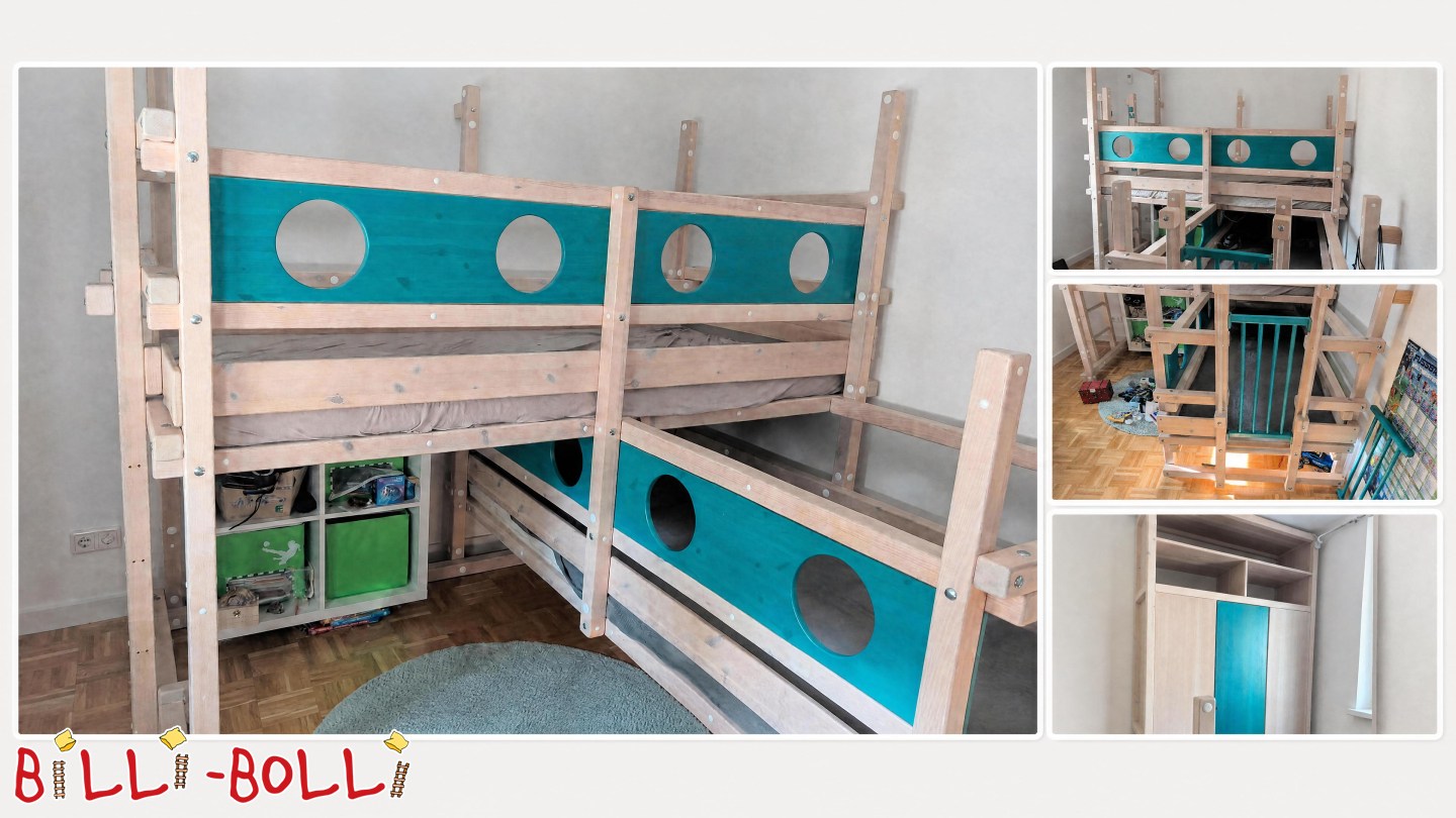 Publicidade 5704: Cama de beliche com os dois camas no andar superior, tipo 1A (em canto), com acabamento em verniz branco, opcionalmente com roupeiro Cama de beliche com os dois camas no andar superior, tipo 1A (em canto), com acabamento em verniz branco, opcionalmente com roupeiro (Categoria: Beliches de dois níveis usados)