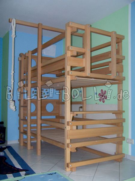 Billi-Bolli Dvojitá postel nad rohovým bukovým olejem ošetření voskem z roku 2010 (Kategorie: Použité podkrovní postele)
