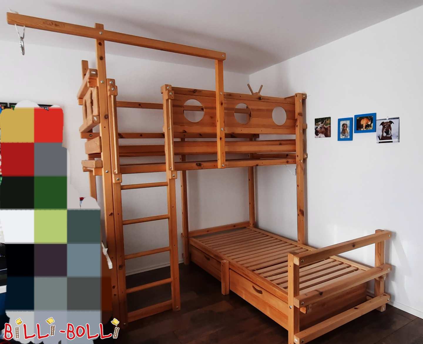 Billi Bolli Corner Bunk Bed with Play Floor and Accessories (Category: Corner Bunk Bed pre-owned)