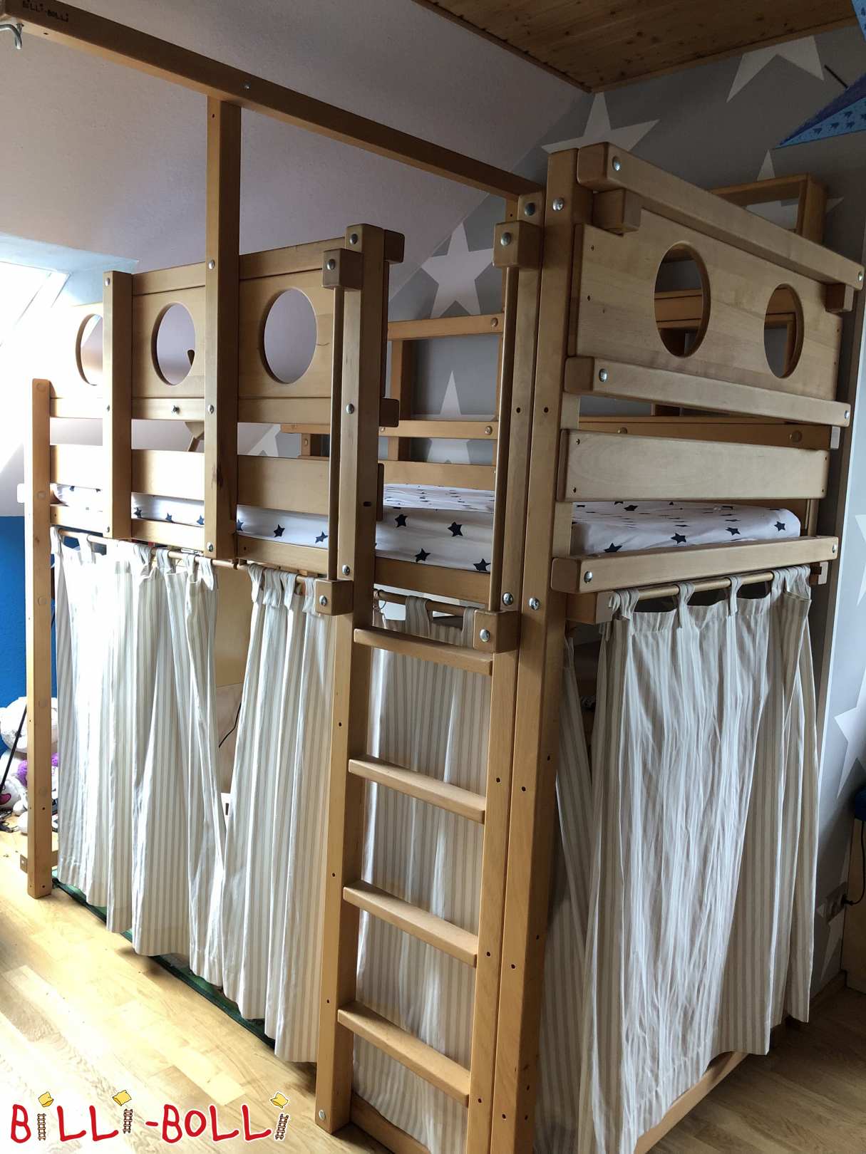Billi-Bolli krevet u potkrovlju, 100/200, bukva s nauljenim voskom, regija Rajna-Majna (Kategorija: Korišten krevet u potkrovlju)