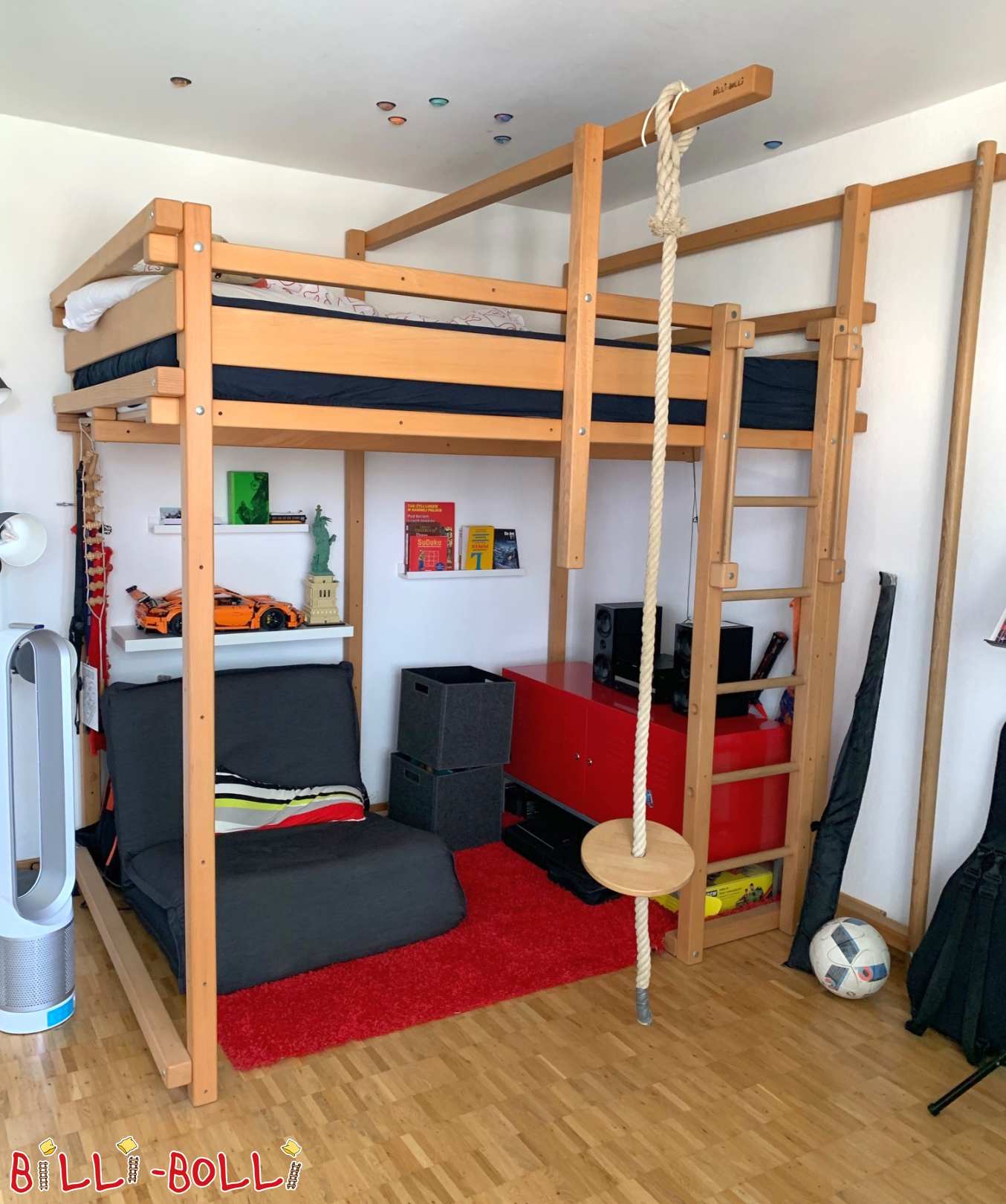 Billi-Bolli palėpės lova iš buko (bukas neapdorotas 140 x 200 cm) (Kategorija: Vaikiškos lovos ir lovos su gultais, skirtos vaikams ir paaugliams: Naudojama palėpės lova)