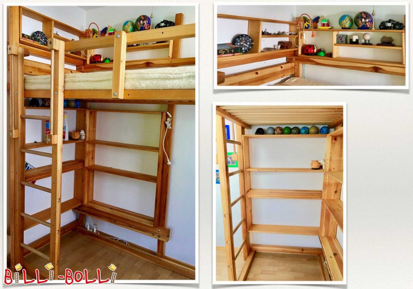سرير شباب Billi-Bolli عالي، 90 × 200 سم، صنوبر مشمع بالزيت (باب: أثاث الأطفال المستخدم)