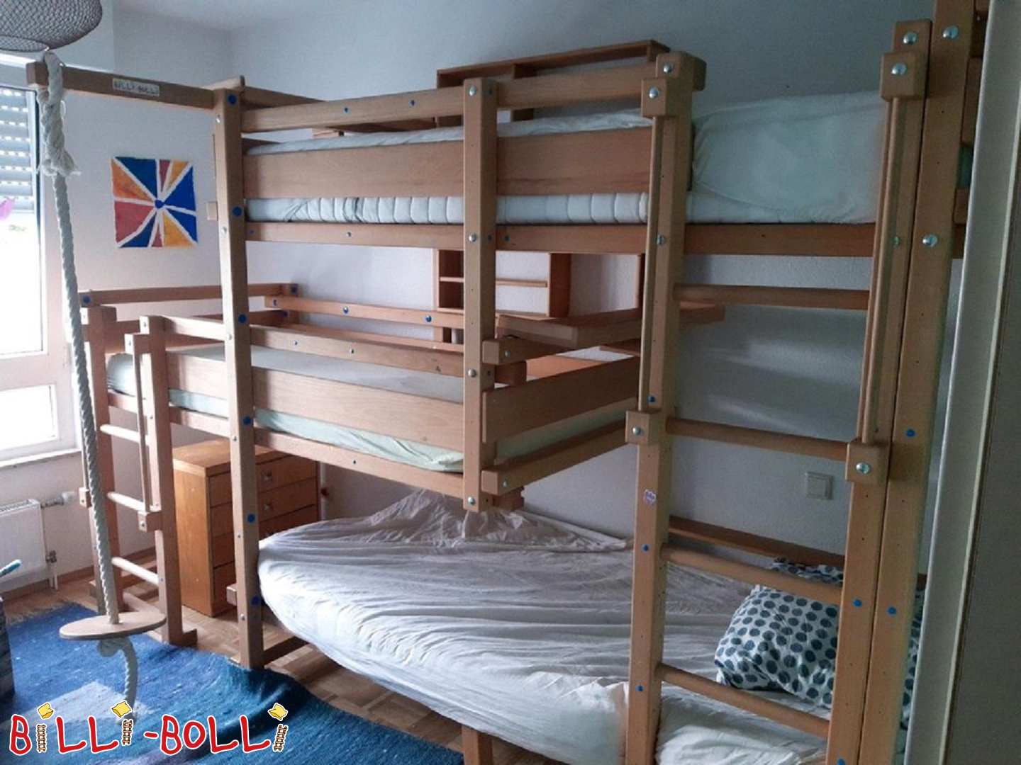 Trīsstāvu divstāvu gulta 1.B tips, eļļota-vaskota (Kategorija: Divstāvu gultas sānu nobīde)