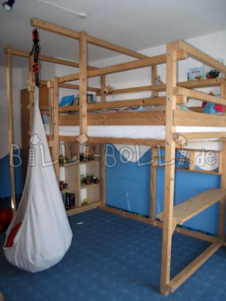 Billibolli loft bed, spruce untreated, comfort lying surface 120 x 200 (Category: second hand loft bed)