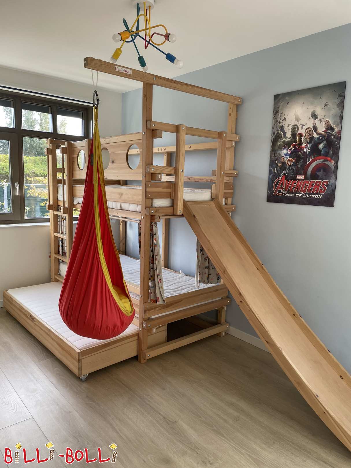 Beliche + cama com gavetas, escorrega, vigias e gruta suspensa (90x200) (Categoria: Camas usadas)