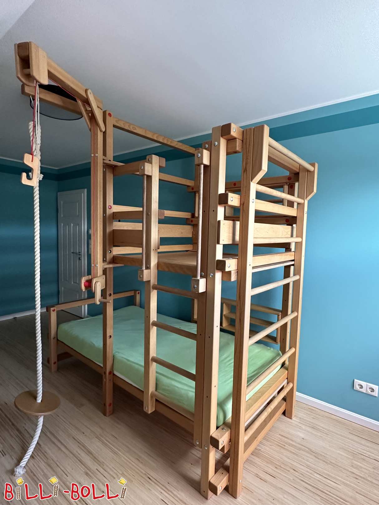 Viistokattoinen sänky 100 x 200 cm pyökki öljytty-vahattu lisävarusteilla (Luokka: Kalteva kattosänky käytetty)