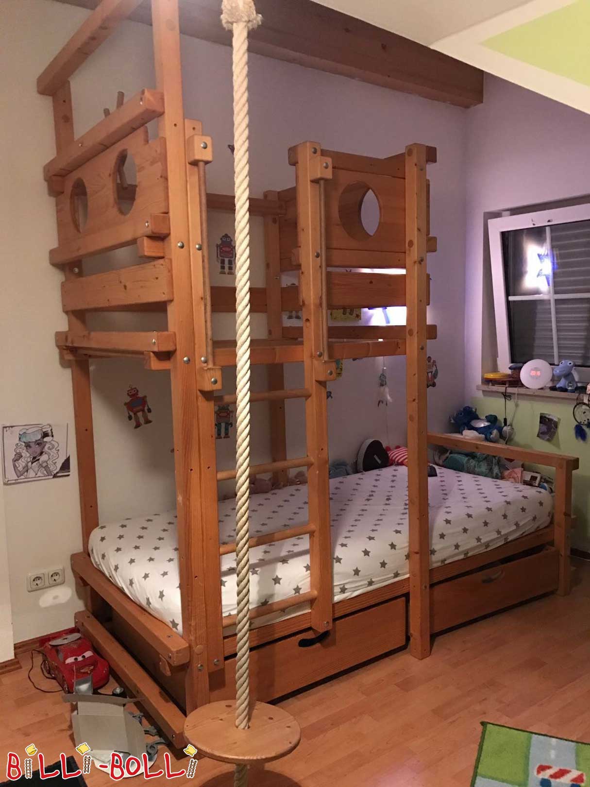 Tempat tidur atap miring, 90 x 200 cm, pohon cemara yang diberi minyak dan lilin (Kategori: Tempat tidur atap miring yang digunakan)