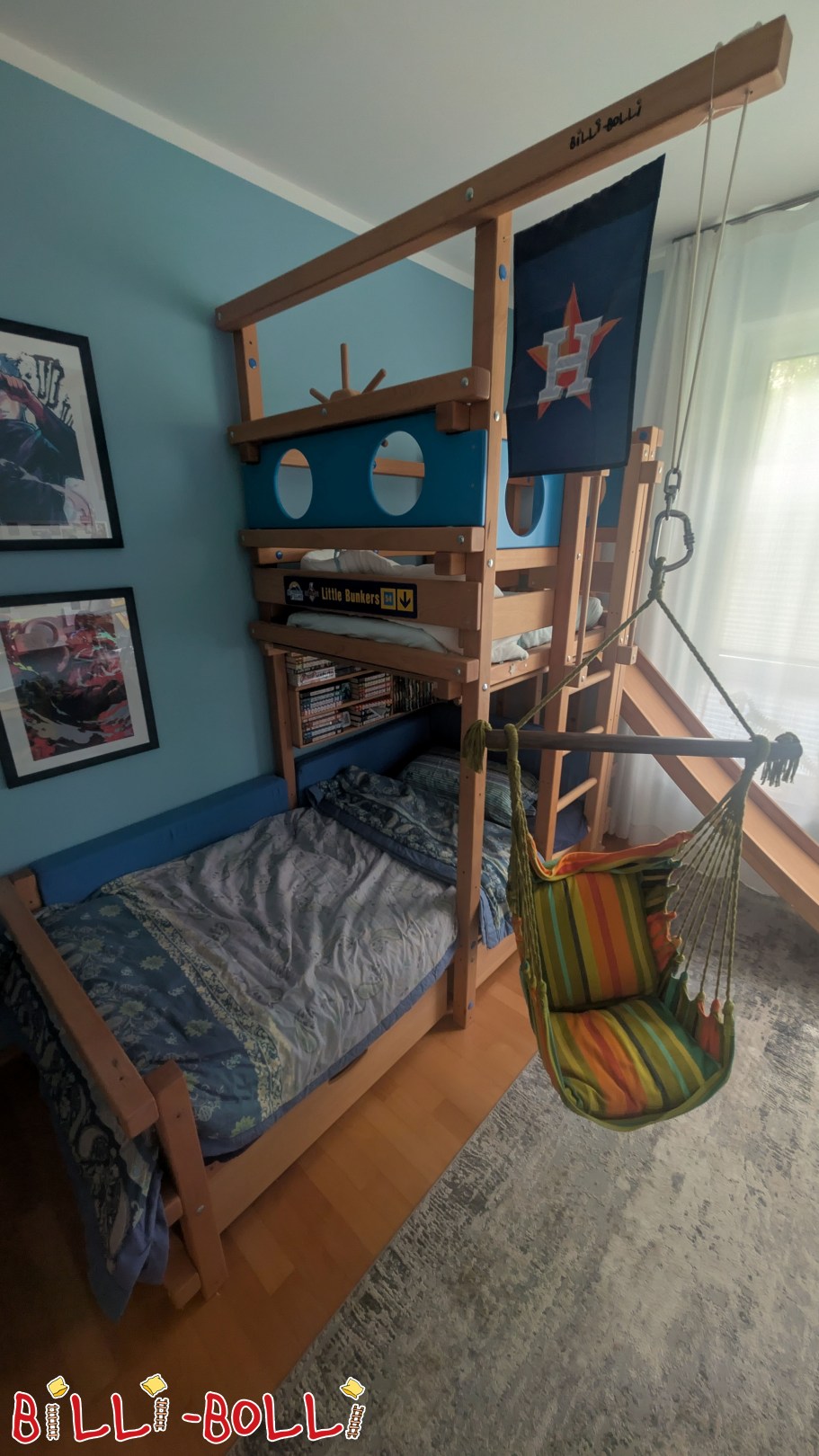 Letto a sbalzo con torre scivolo e numerosi accessori in faggio (Categoria: Letto per soffitto inclinato di seconda mano)