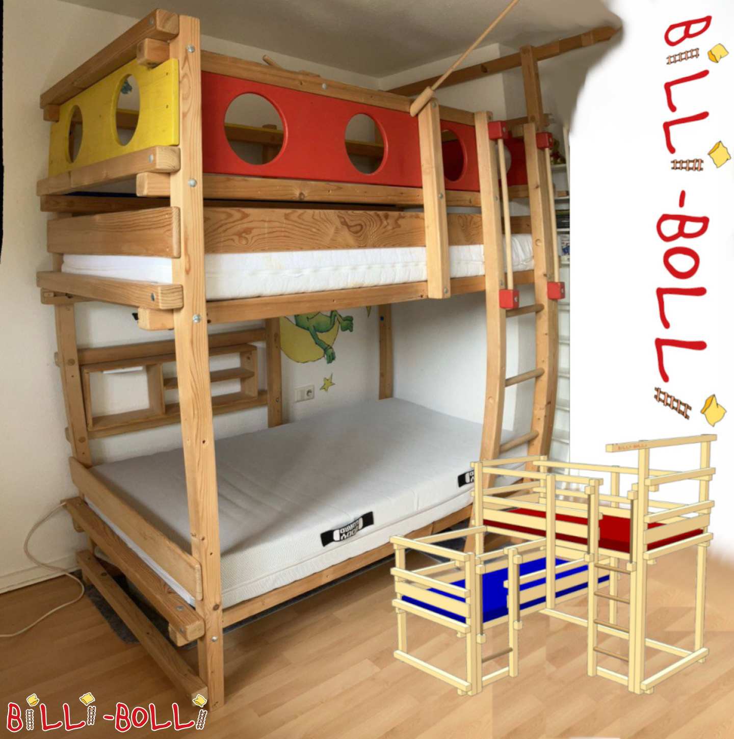 Cama loft dupla de canto com viga de guindaste (Categoria: Beliche sobre canto usado)