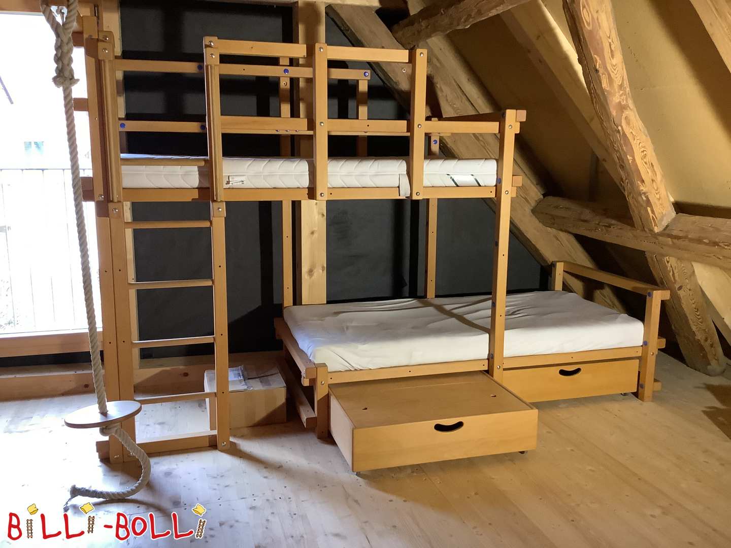 Double bunk bed offset for sloping roof with accessories (Category: Bunk Bed Laterally Staggered pre-owned)