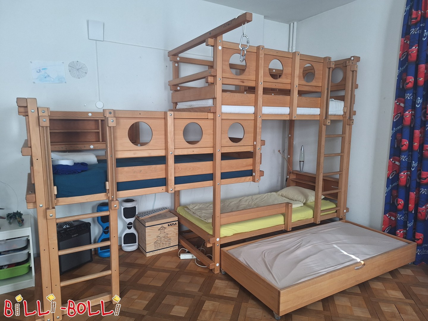Triple bed type 2C, 3/4 offset, oiled-waxed beech; Zurich / CH (Category: Triple Bunk Beds pre-owned)