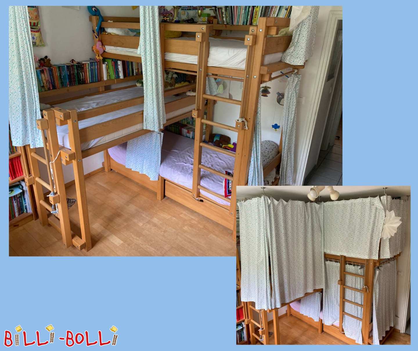 Ліжко тримісне типу 1А 90х200 в масляно-вощеному буку (Категорія: Тримісні двоярусні ліжка б / у)