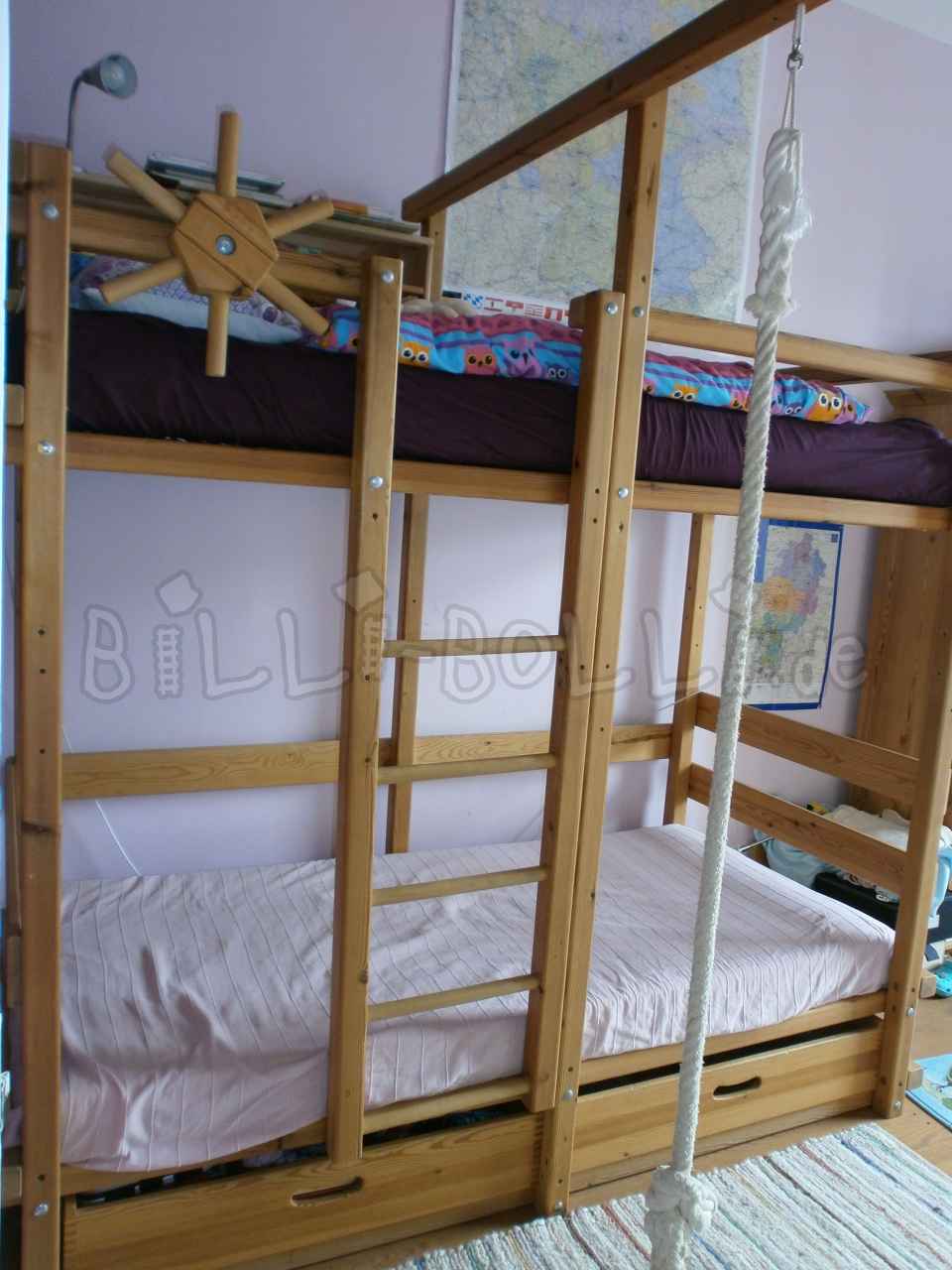 Двоярусне ліжко - ліжко пригод, 90 х 200, сосна необроблена, багато аксесуарів (Категорія: Використано двоярусне ліжко)