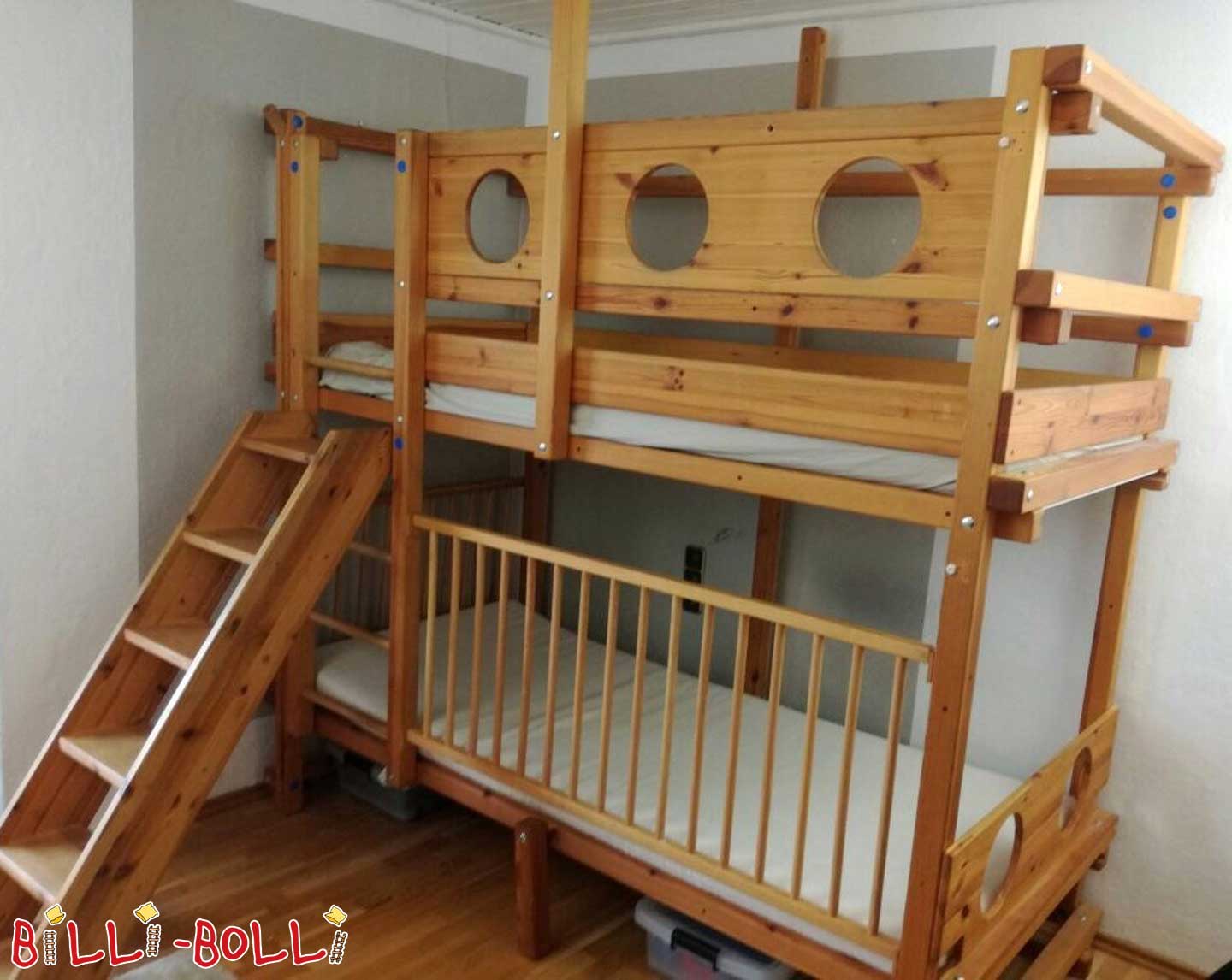 बंक बेड, 90 x 200 सेमी, तेल से सना हुआ लच्छेदार पाइन (कोटि: चारपाई बिस्तर का इस्तेमाल किया)