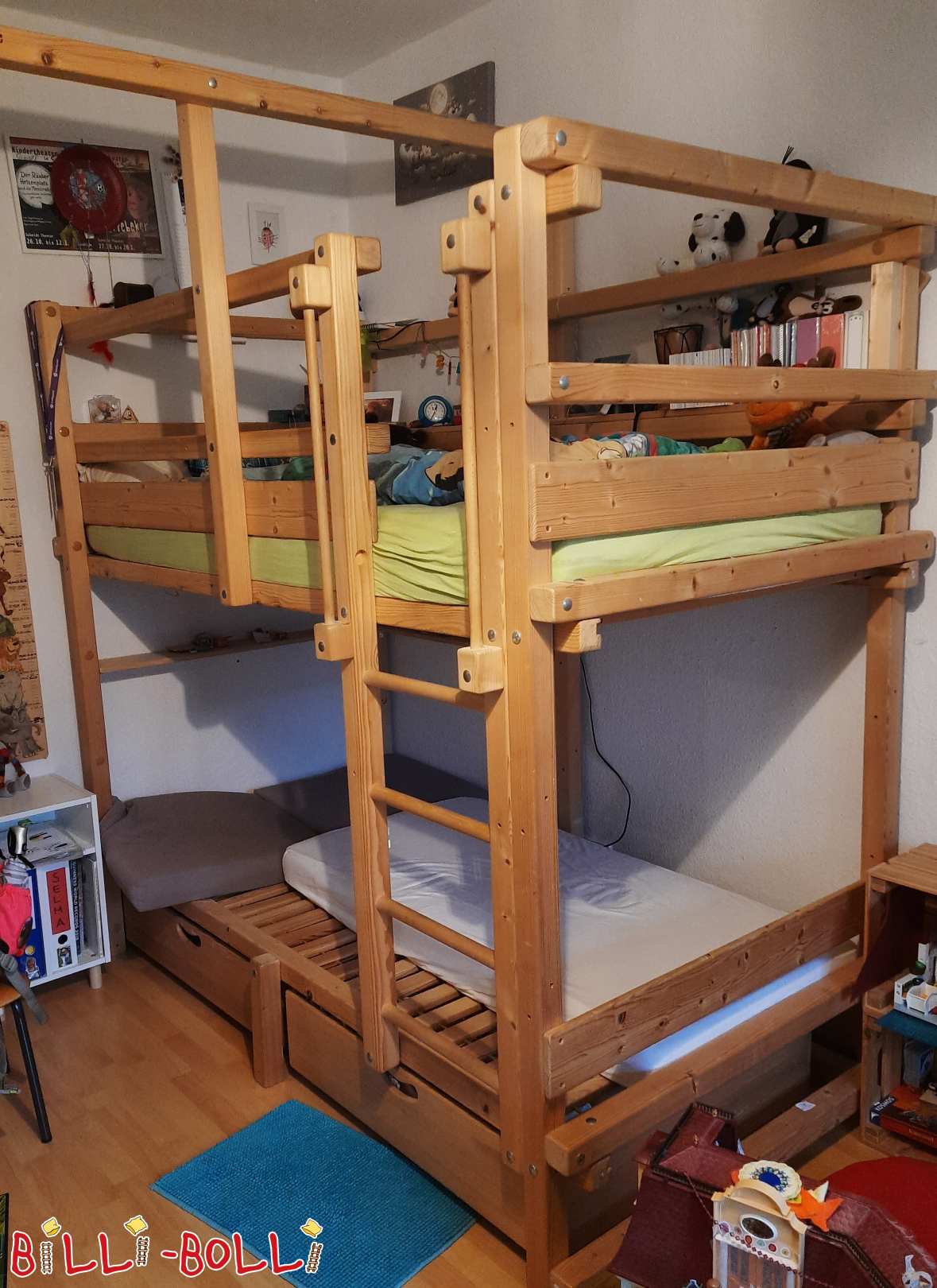 Bunk bed 100x200 spruce untreated with bed boxes (Category: Bunk Bed pre-owned)