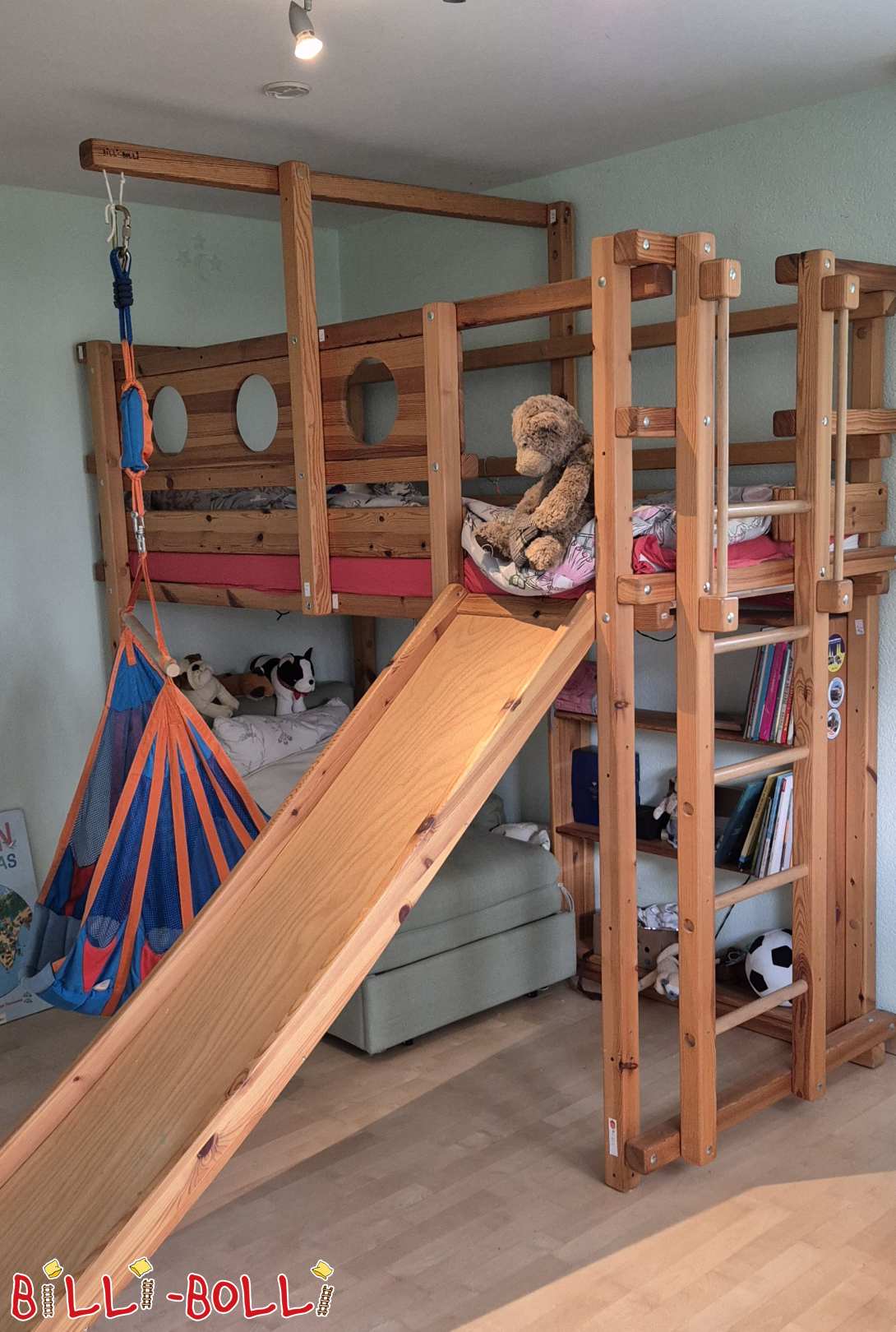 Cama apilable 100x200, de piñeiro, con tobogán e columpio colgante, Zurique (Categoría: cama alta que medra co teu fillo usada)