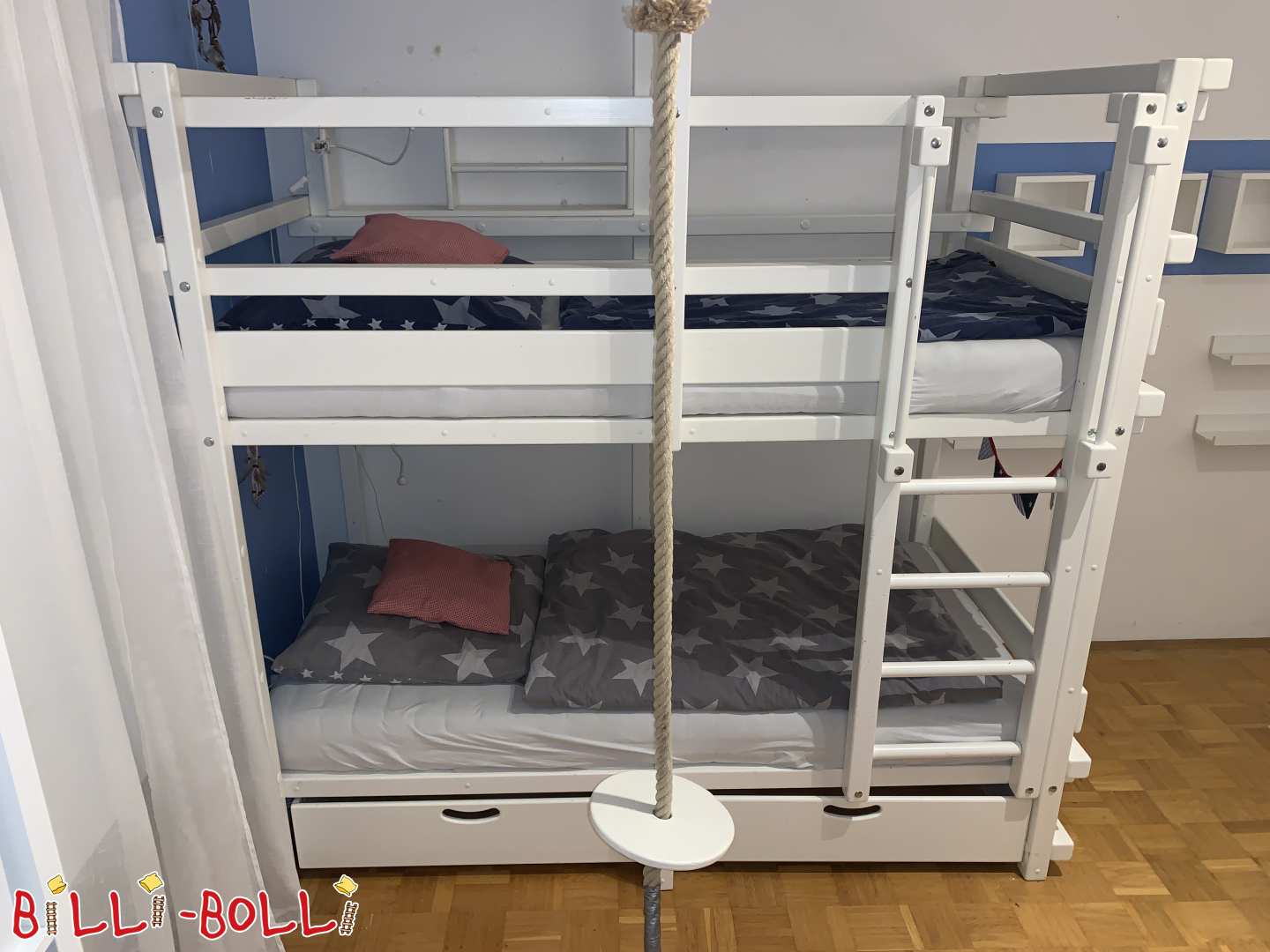 Emeletes ágy 100x200 fenyőfehér lakkozott kiegészítőkkel (Kategória: Emeletes ágy használt)