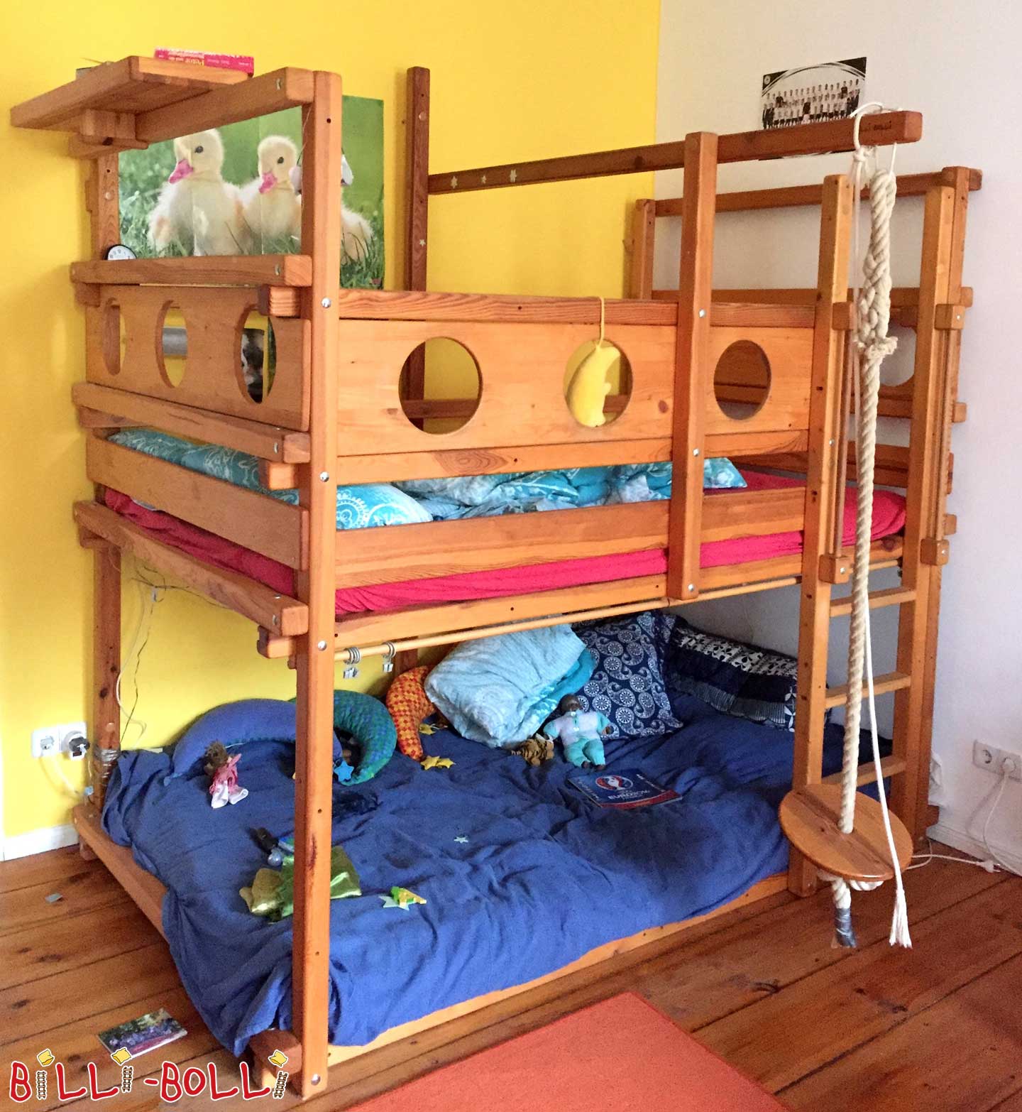 Bunk bed, 120 x 200 cm, pine honey-coloured oiled (Category: second hand bunk bed)