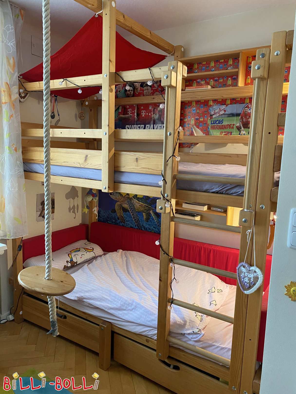 سرير بطابقين 80 × 190 سم مصنوع من خشب التنوب في ميونيخ (باب: سرير بطابقين مستعمل)