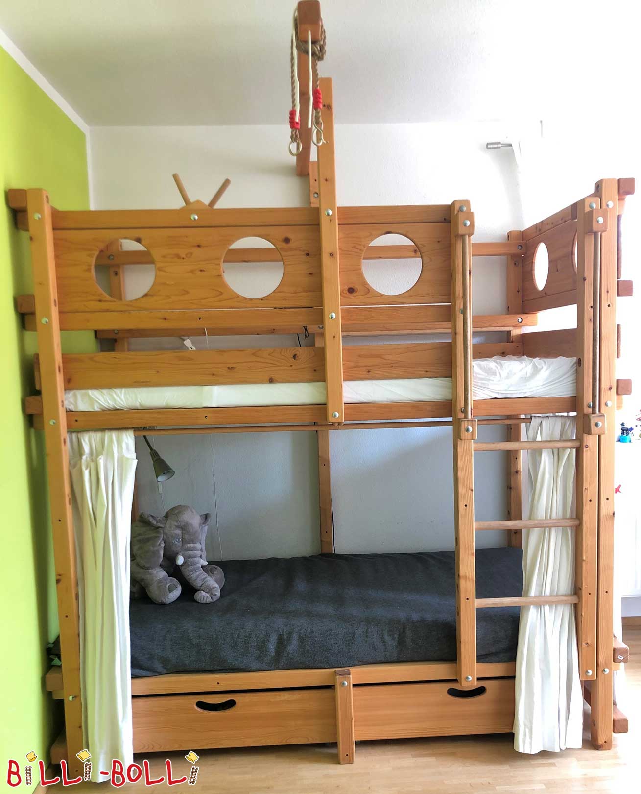 سرير بطابقين، 90 × 190 سم، شجرة التنوب المشمعة بالزيت (باب: سرير علوي مستعمل)