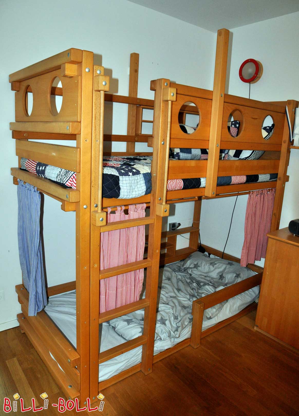 Bunk bed, 90 x 200 cm, oiled-waxed beech (Category: second hand bunk bed)