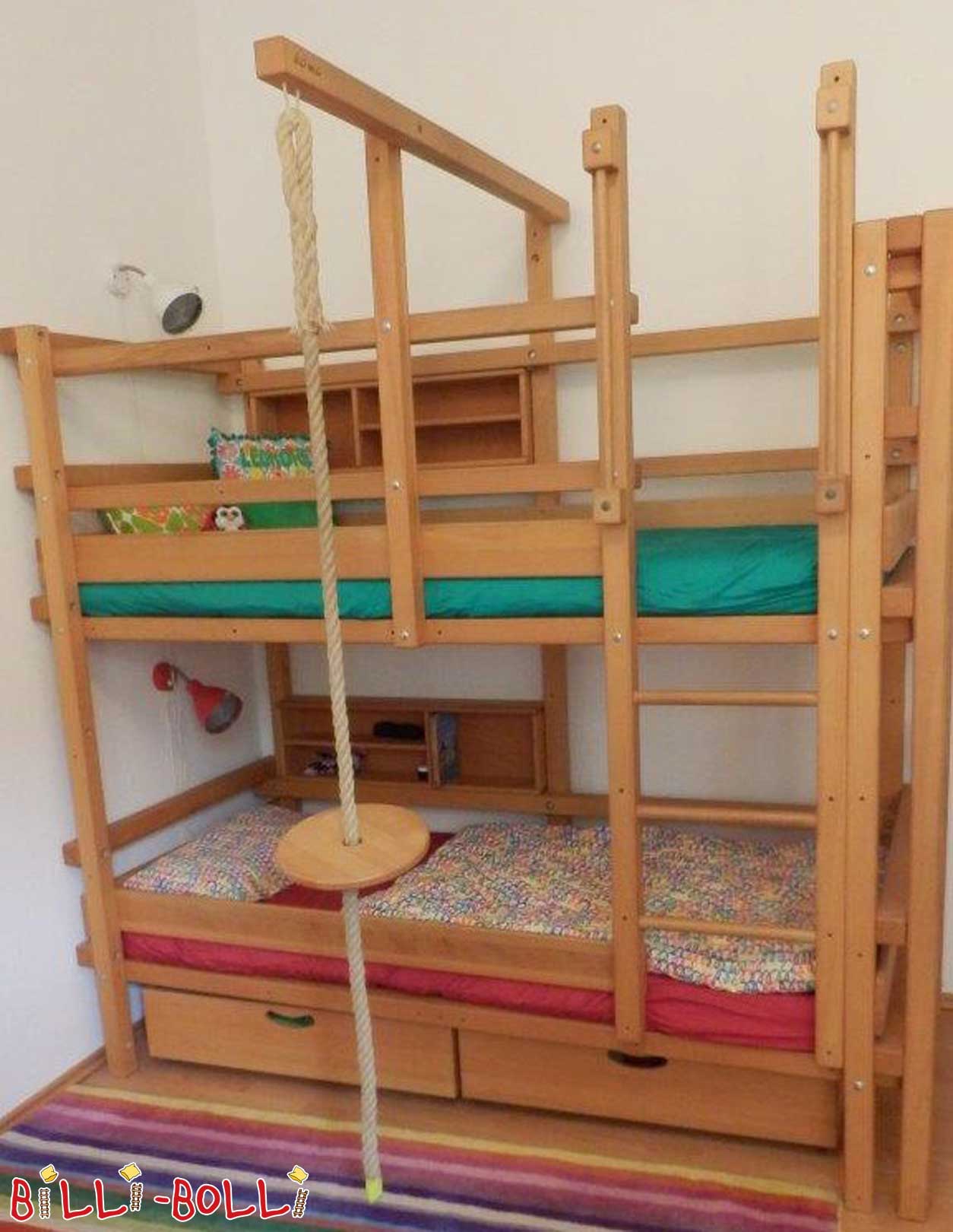 Bunk bed, 90 x 200 cm, oiled-waxed beech (Category: second hand bunk bed)